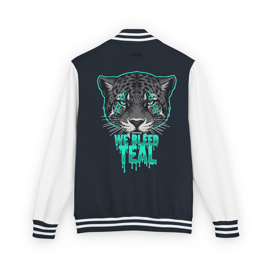 Teal Cheetah Letterman Jacket, Unisex Varsity Jacket, Stylish College Apparel, Gift for Sports Fans, Trendy Streetwear, Casual Fashion