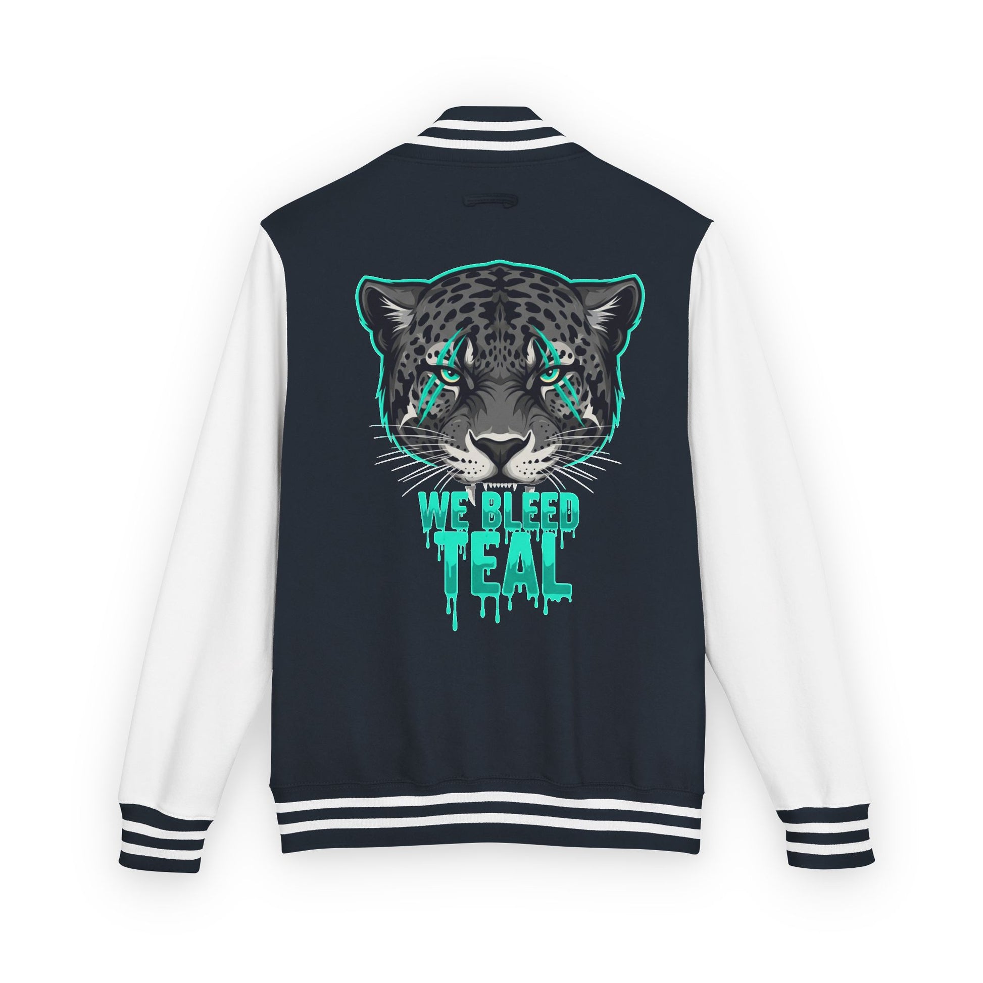 Teal Cheetah Letterman Jacket, Unisex Varsity Jacket, Stylish College Apparel, Gift for Sports Fans, Trendy Streetwear, Casual Fashion