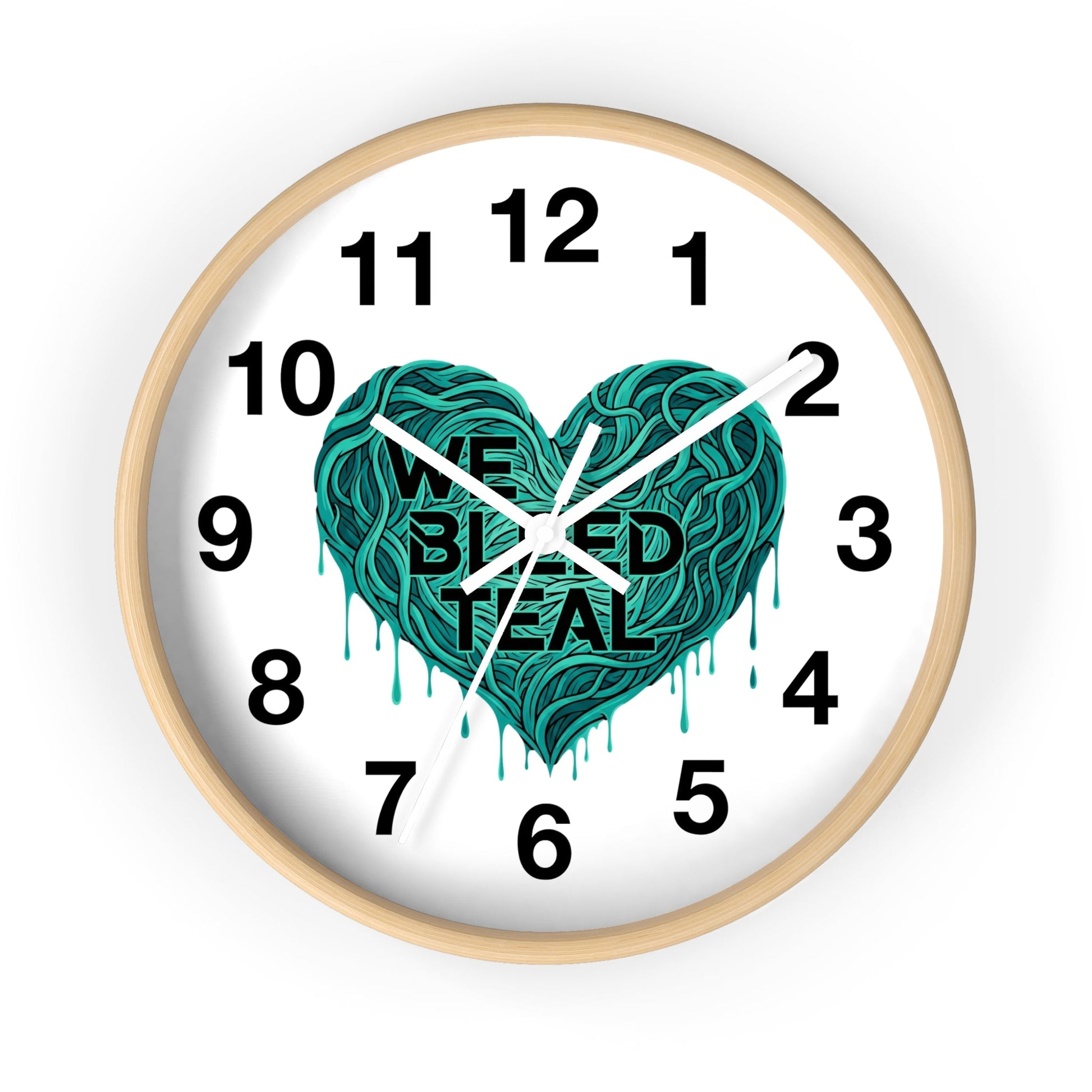 Teal Heart Wall Clock - Inspirational Home Decor, Unique Gift for Cancer Awareness, Stylish Timepiece, Motivational Decor Printify