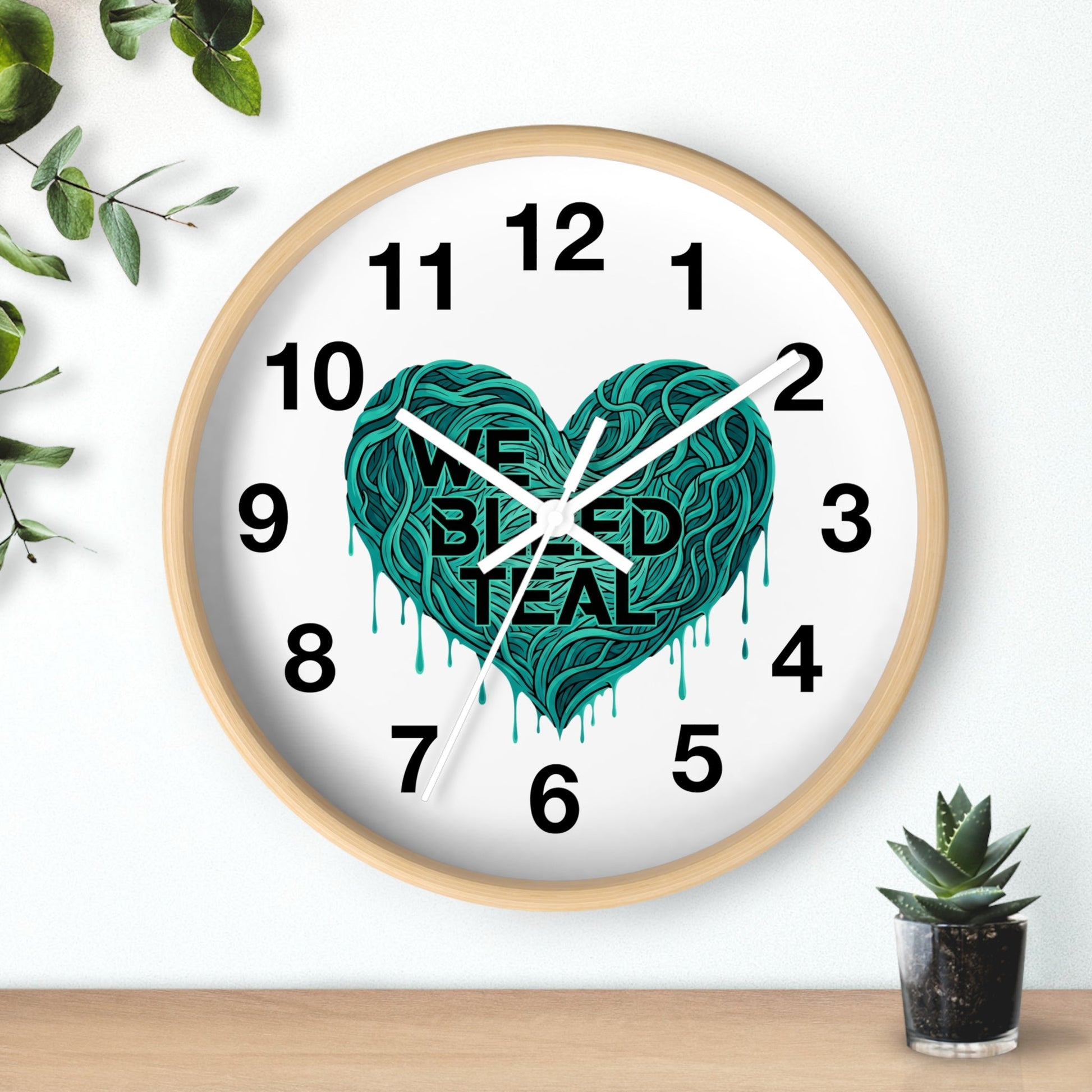 Teal Heart Wall Clock - Inspirational Home Decor, Unique Gift for Cancer Awareness, Stylish Timepiece, Motivational Decor Printify