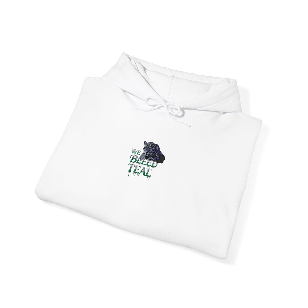 Cozy Unisex Hooded Sweatshirt with Floral TEAL Design, Casual Wear, Gift for Her, Comfortable Hoodie, Everyday Fashion, Warm Layer Printify