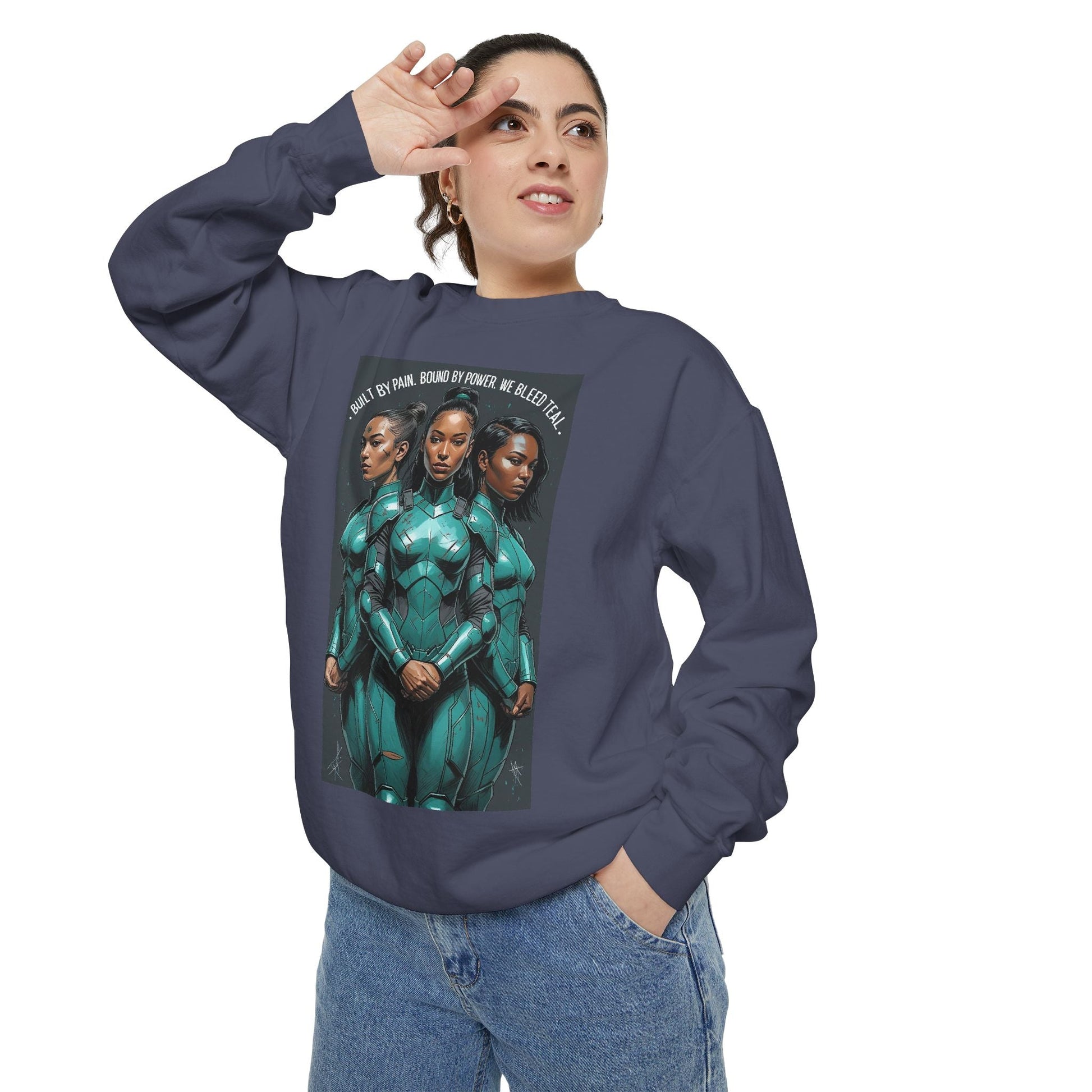 Empowering Graphic Sweatshirt for Fans of Sci-Fi, Unique Gift for Her, Cozy Lounge Wear, Perfect for Birthdays, Holiday, or Everyday Style Printify
