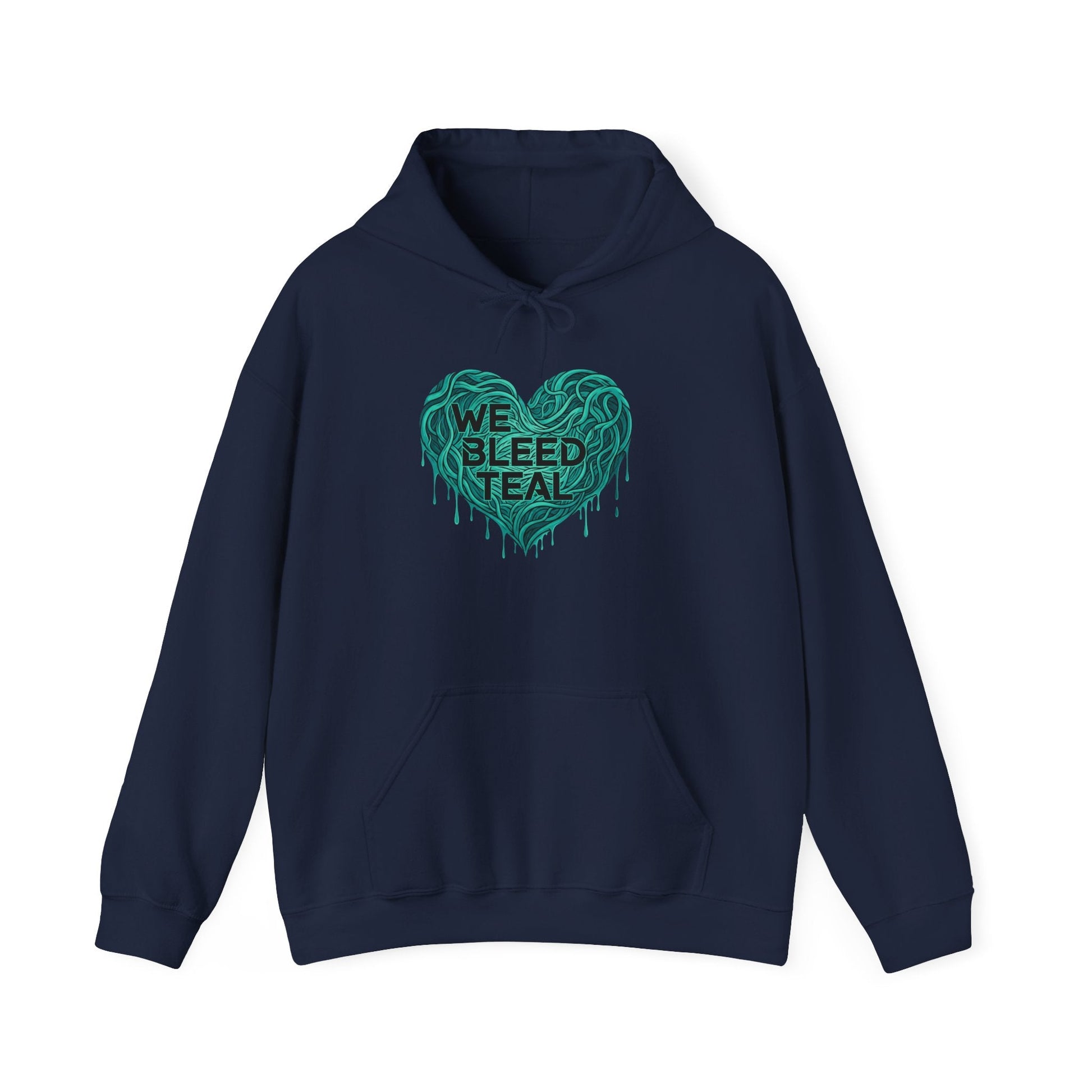 Teal Heart Sweatshirt - Awareness Hoodie for Cancer Support, Cozy Gift for Friends, Unisex Hooded Sweatshirt, Comfort Wear Printify