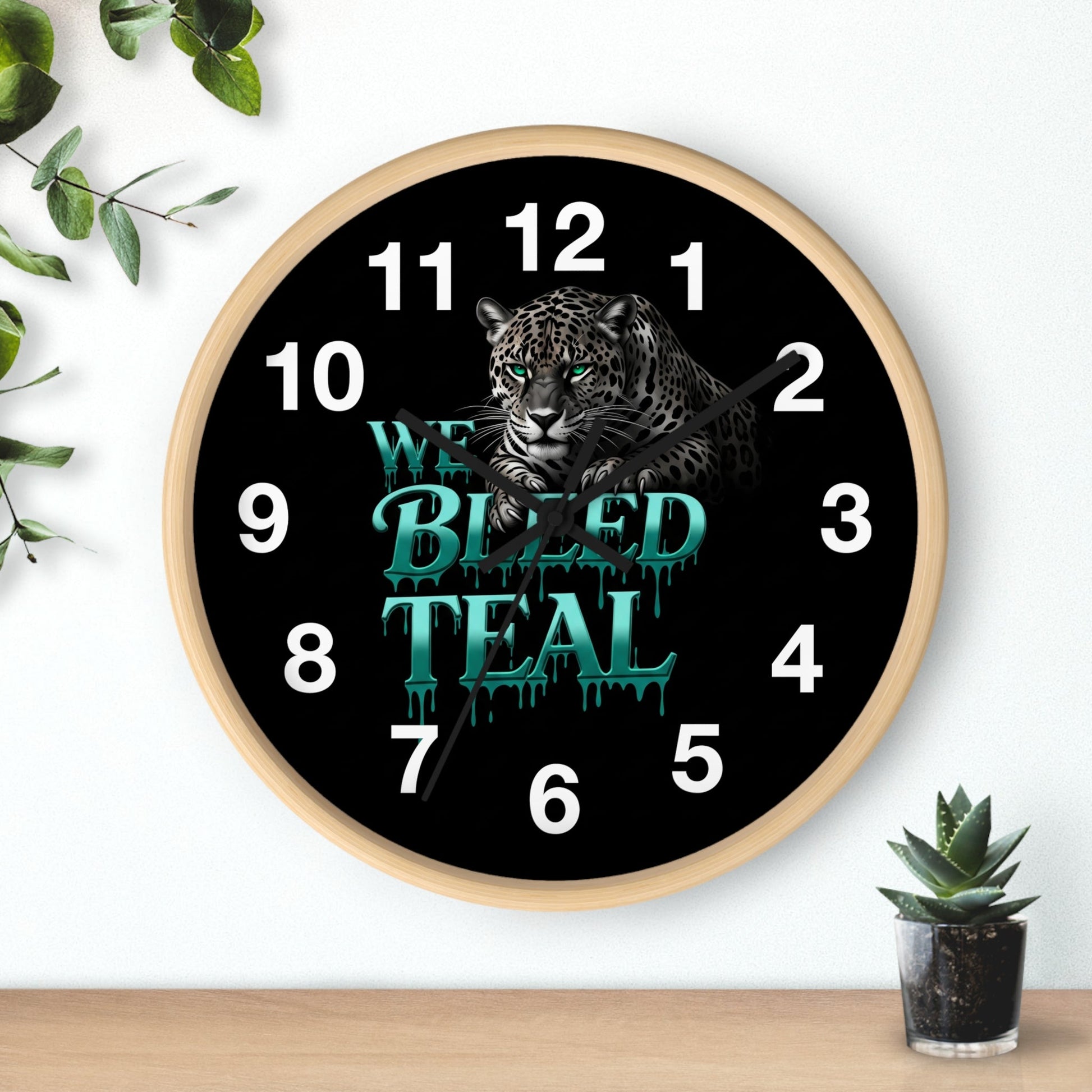 Teal Panther Wall Clock, Decor for Home, Unique Office Clock, Gift for Cat Lovers, Sports Team Home Decor Printify