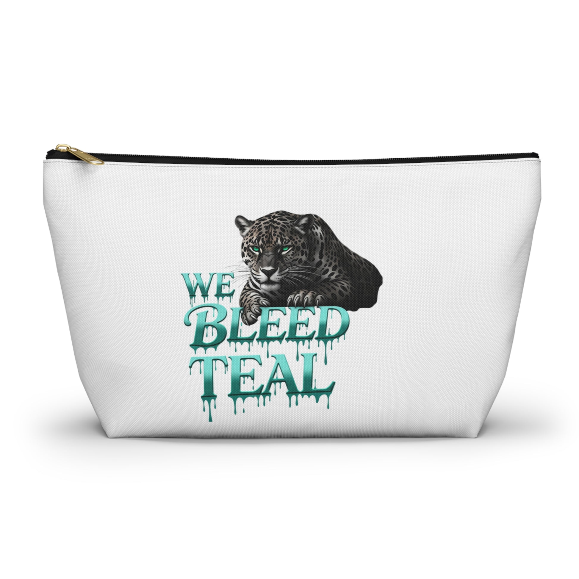 Teal Panther Accessory Pouch - We Bleed Teal Makeup Bag, Cosmetic Case, Travel Pouch, Gift for Her, School Supplies
