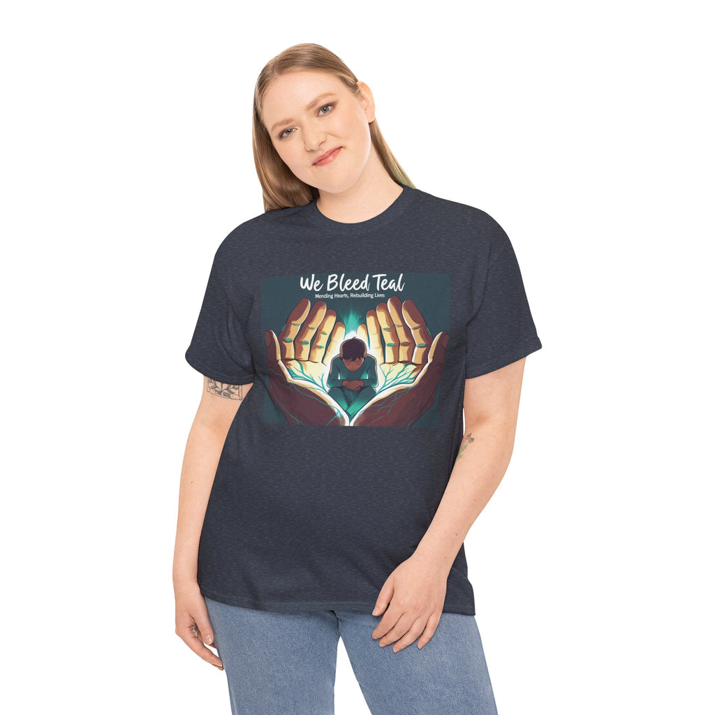 Teal Awareness Tee - We Bleed Teal - Unisex Heavy Cotton Shirt, Support Teal Ribbon, Gift for Awareness Events, Casual Wear, Summer Style