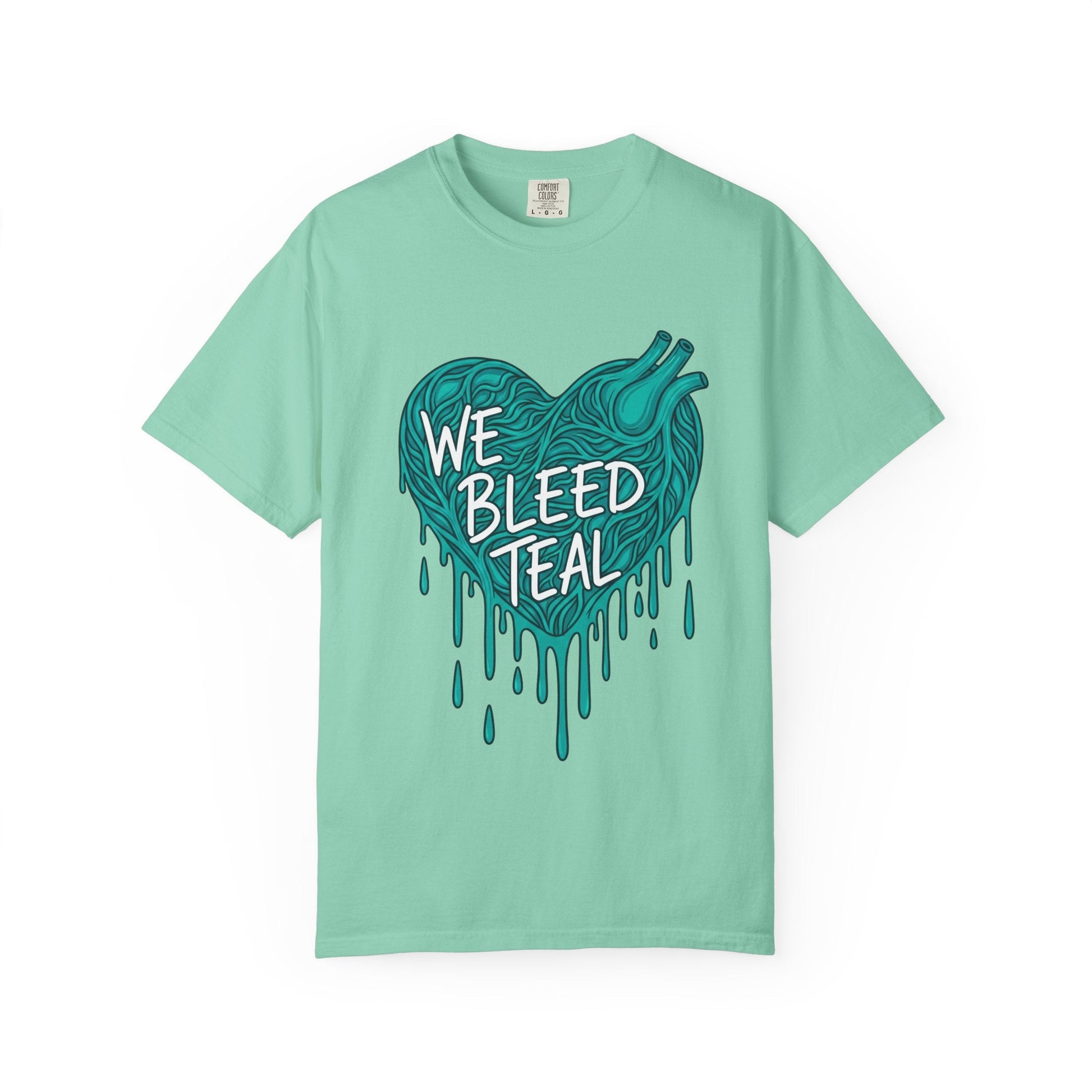 Teal Heart Awareness T-Shirt, Supportive Gift for Friends, Unisex Casual Tee, Perfect for Awareness Events, WE BLEED TEAL Design Printify