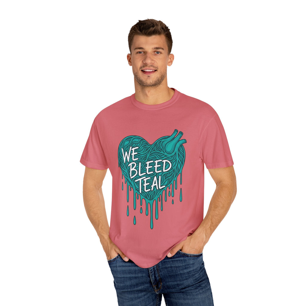 Teal Heart Awareness T-Shirt, Supportive Gift for Friends, Unisex Casual Tee, Perfect for Awareness Events, WE BLEED TEAL Design Printify