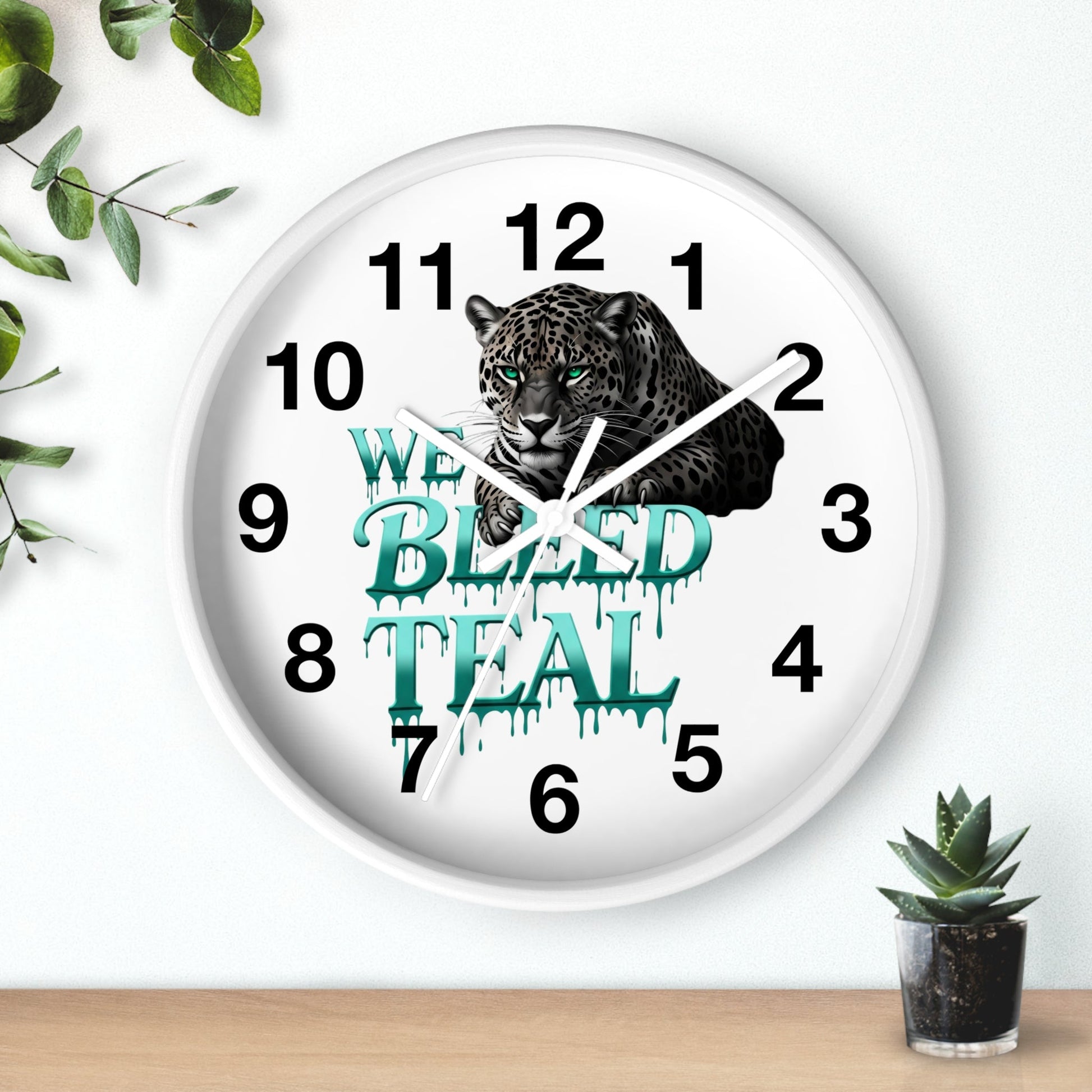 Teal Leopard Wall Clock, Unique Home Decor, Animal Lover Gift, Sports Fan Gift, Personalized Timepiece Printify