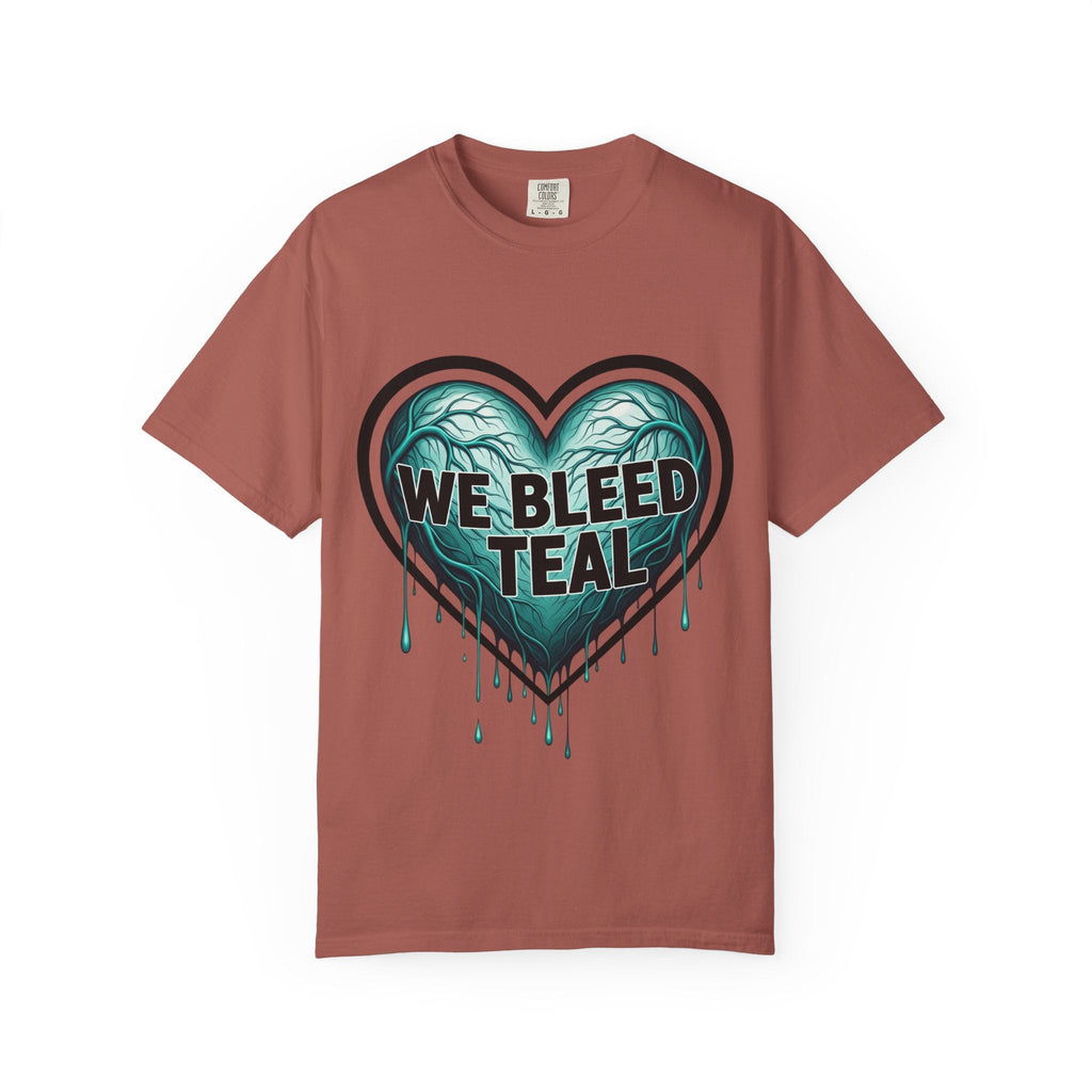 Teal Heart Awareness T-shirt, Unisex Gift for Mental Health, Eco-Friendly Tee, Bleed Teal Support, Casual Everyday Wear Printify
