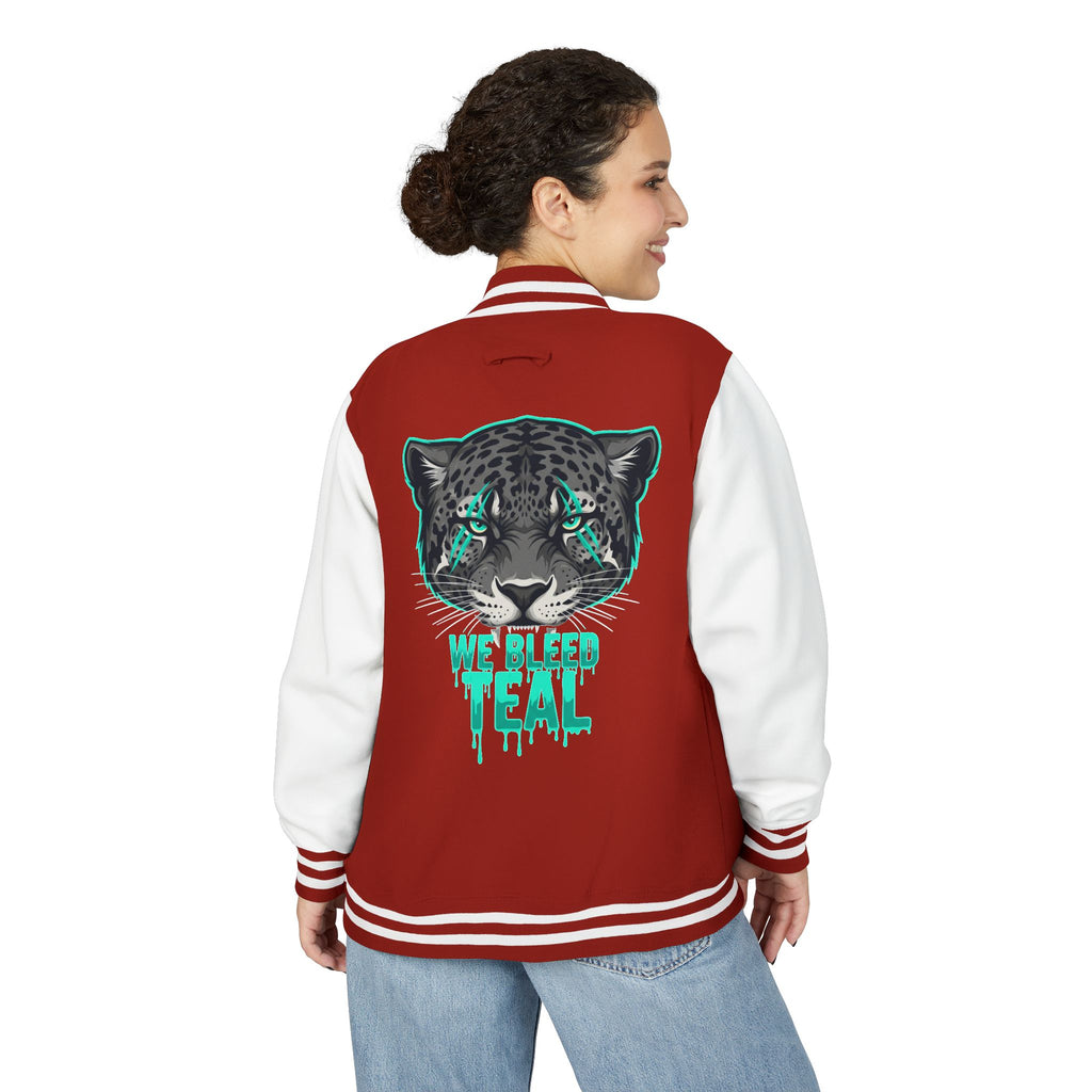 Teal Cheetah Letterman Jacket, Unisex Varsity Jacket, Stylish College Apparel, Gift for Sports Fans, Trendy Streetwear, Casual Fashion