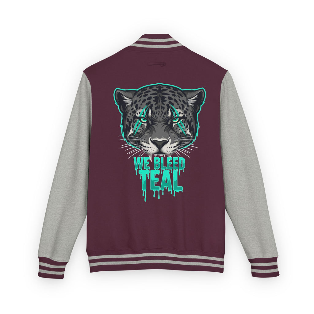 Teal Cheetah Letterman Jacket, Unisex Varsity Jacket, Stylish College Apparel, Gift for Sports Fans, Trendy Streetwear, Casual Fashion