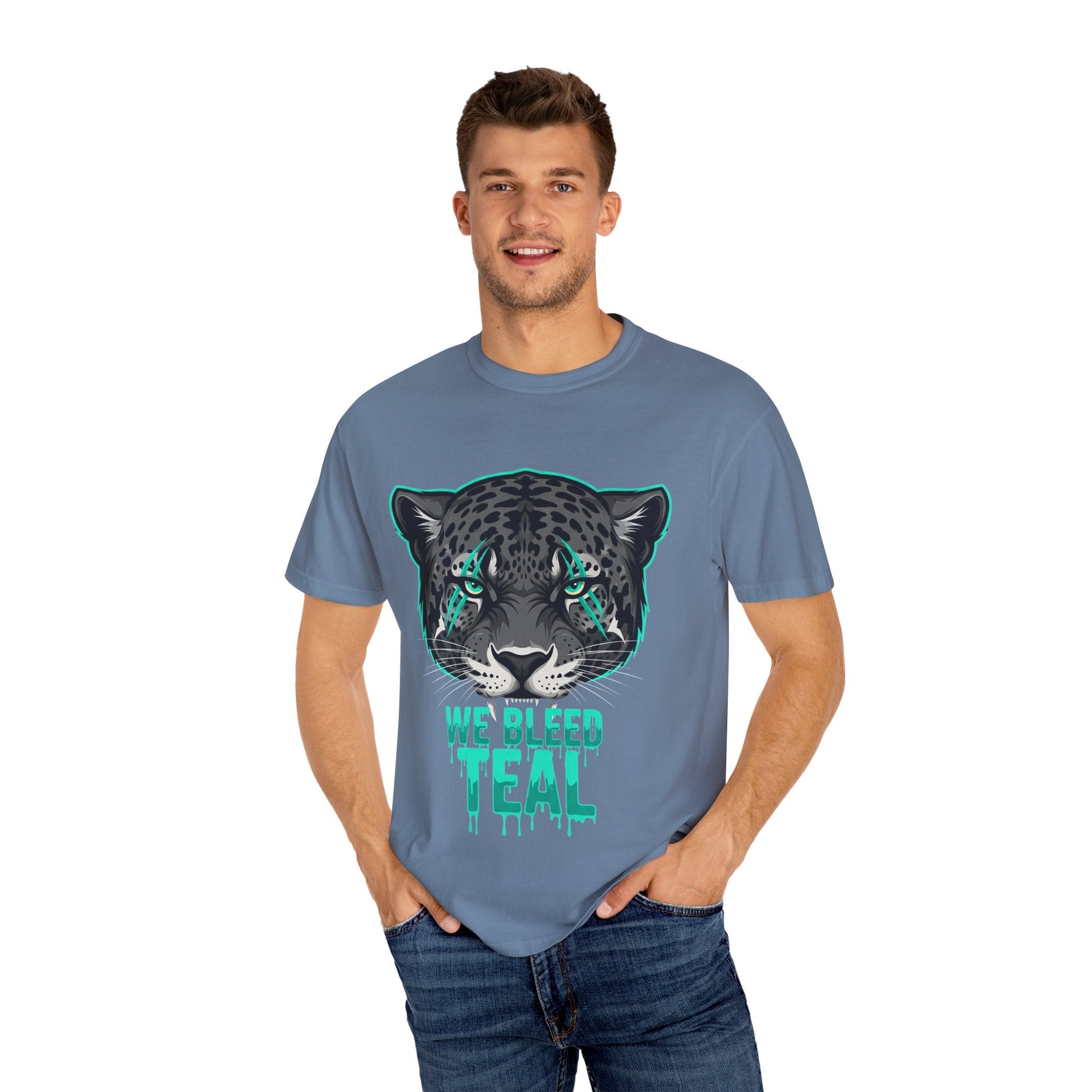 Teal Panther Unisex T-Shirt, Casual Graphic Tee, Animal Lover Gift, Unique Style, Eco-Friendly Apparel Printify