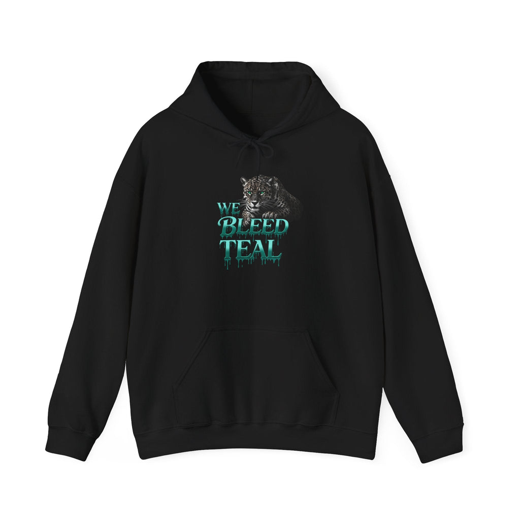 Teal Cat Hoodie, We Bleed Teal Sweater, Unisex Heavy Blend Sweatshirt, Gift for Cat Lovers, Cozy Cats Apparel Printify