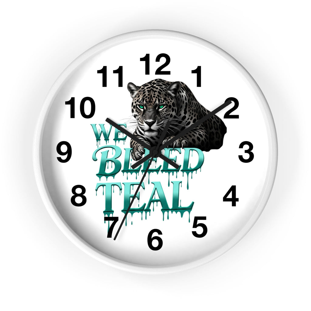 Teal Leopard Wall Clock, Unique Home Decor, Animal Lover Gift, Sports Fan Gift, Personalized Timepiece Printify