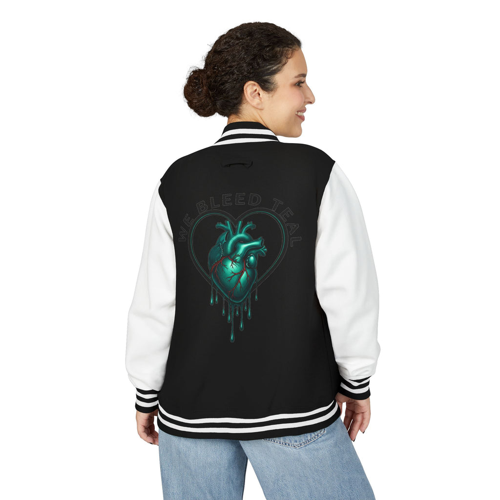 Unisex Heavyweight Letterman Jacket with We Bleed Teal Design | Comfort Wear for Game Day, Sports Events, Nostalgia Rides, [...]