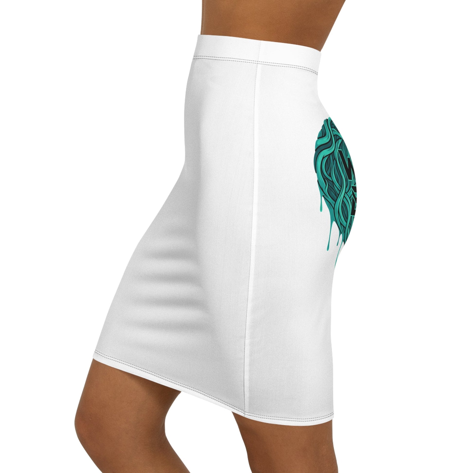 Teal Heart Women's Pencil Skirt, Statement Skirt, Fashionable Pencil Skirt, Casual Skirt, We Bleed Teal Skirt, Gift for Her Printify