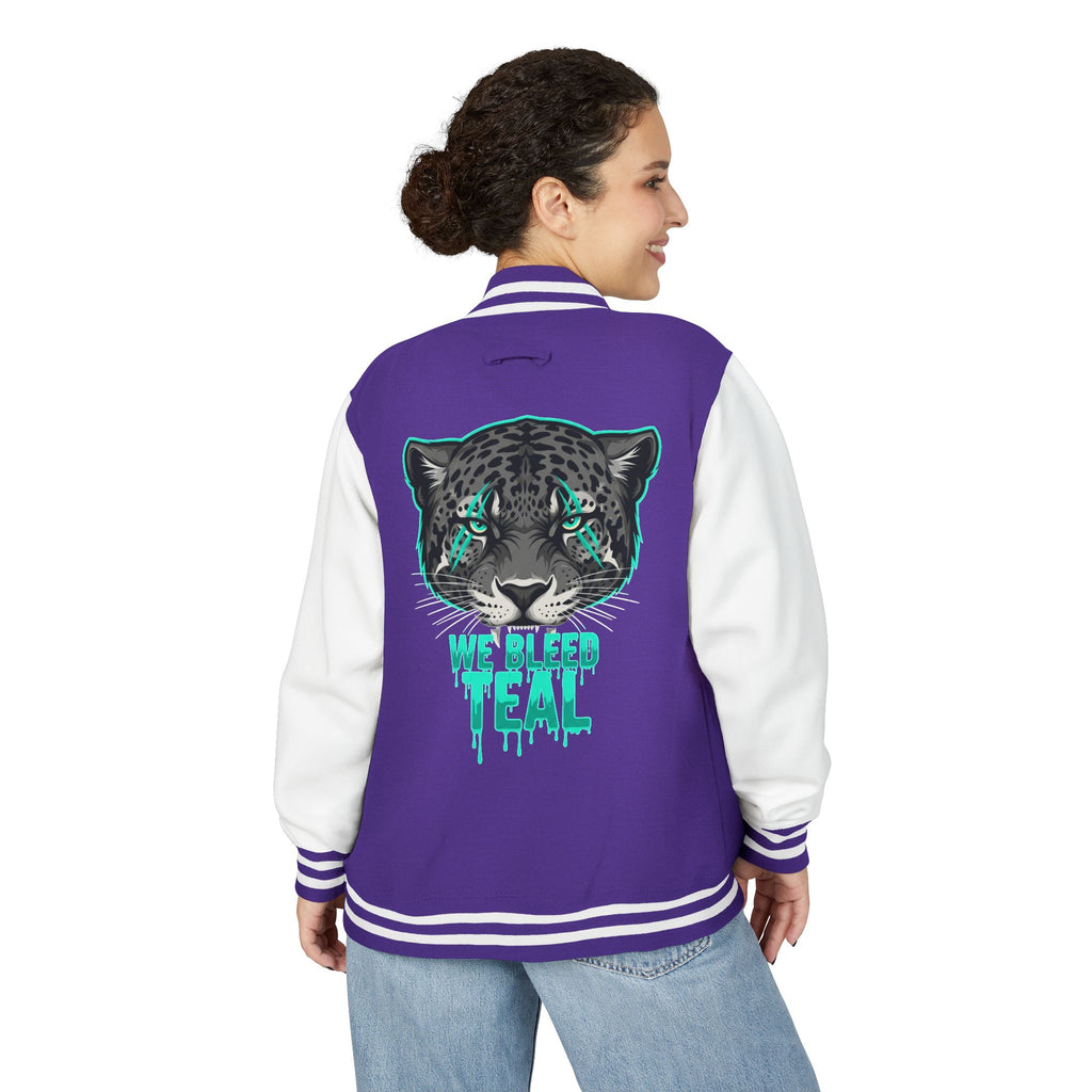 Teal Cheetah Letterman Jacket, Unisex Varsity Jacket, Stylish College Apparel, Gift for Sports Fans, Trendy Streetwear, Casual Fashion