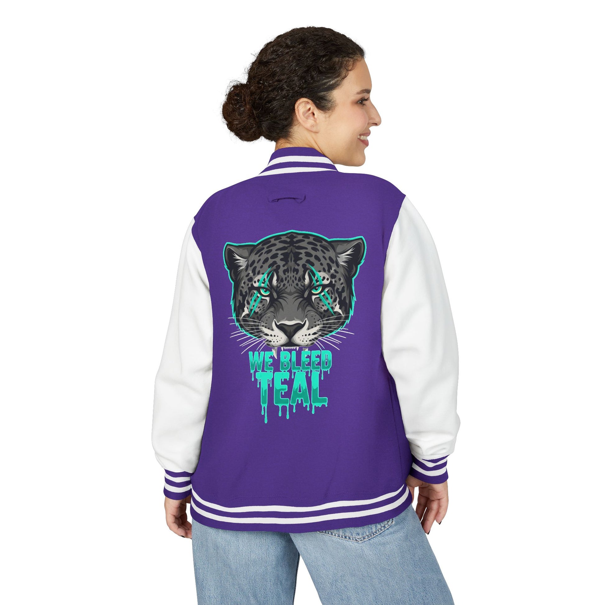 Teal Cheetah Letterman Jacket, Unisex Varsity Jacket, Stylish College Apparel, Gift for Sports Fans, Trendy Streetwear, Casual Fashion
