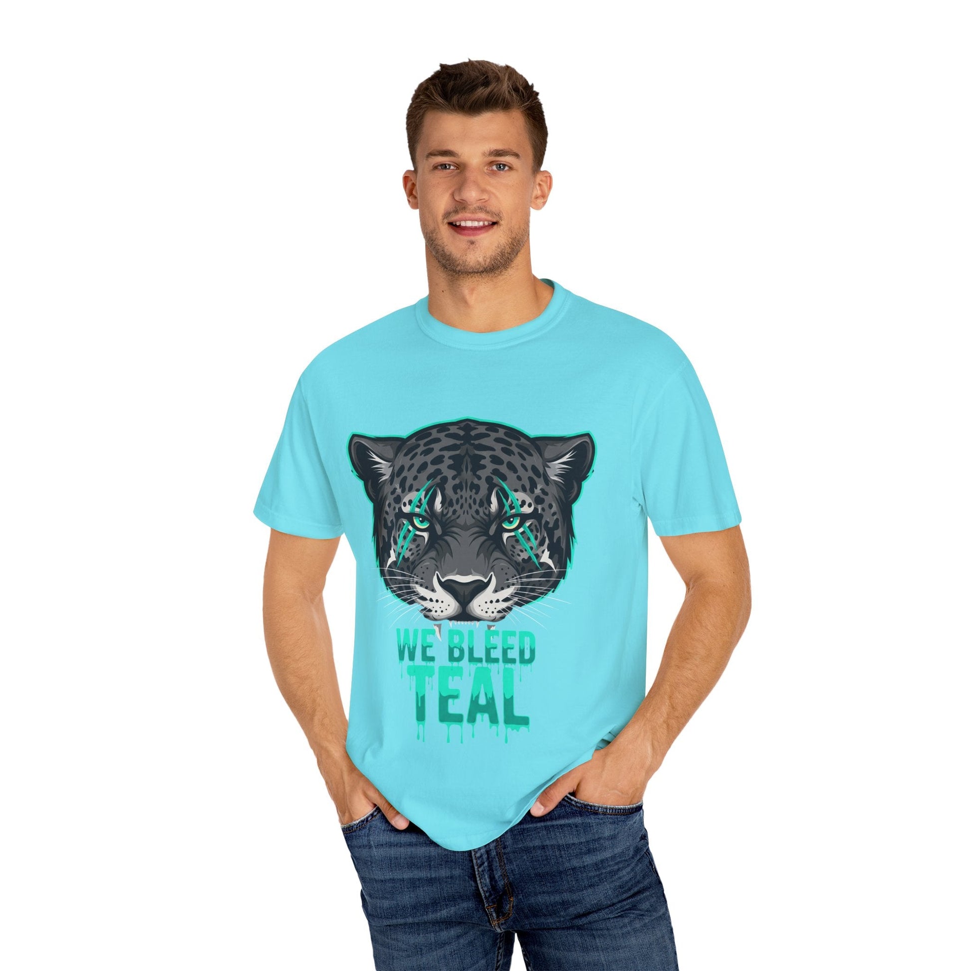 Teal Panther Unisex T-Shirt, Casual Graphic Tee, Animal Lover Gift, Unique Style, Eco-Friendly Apparel Printify