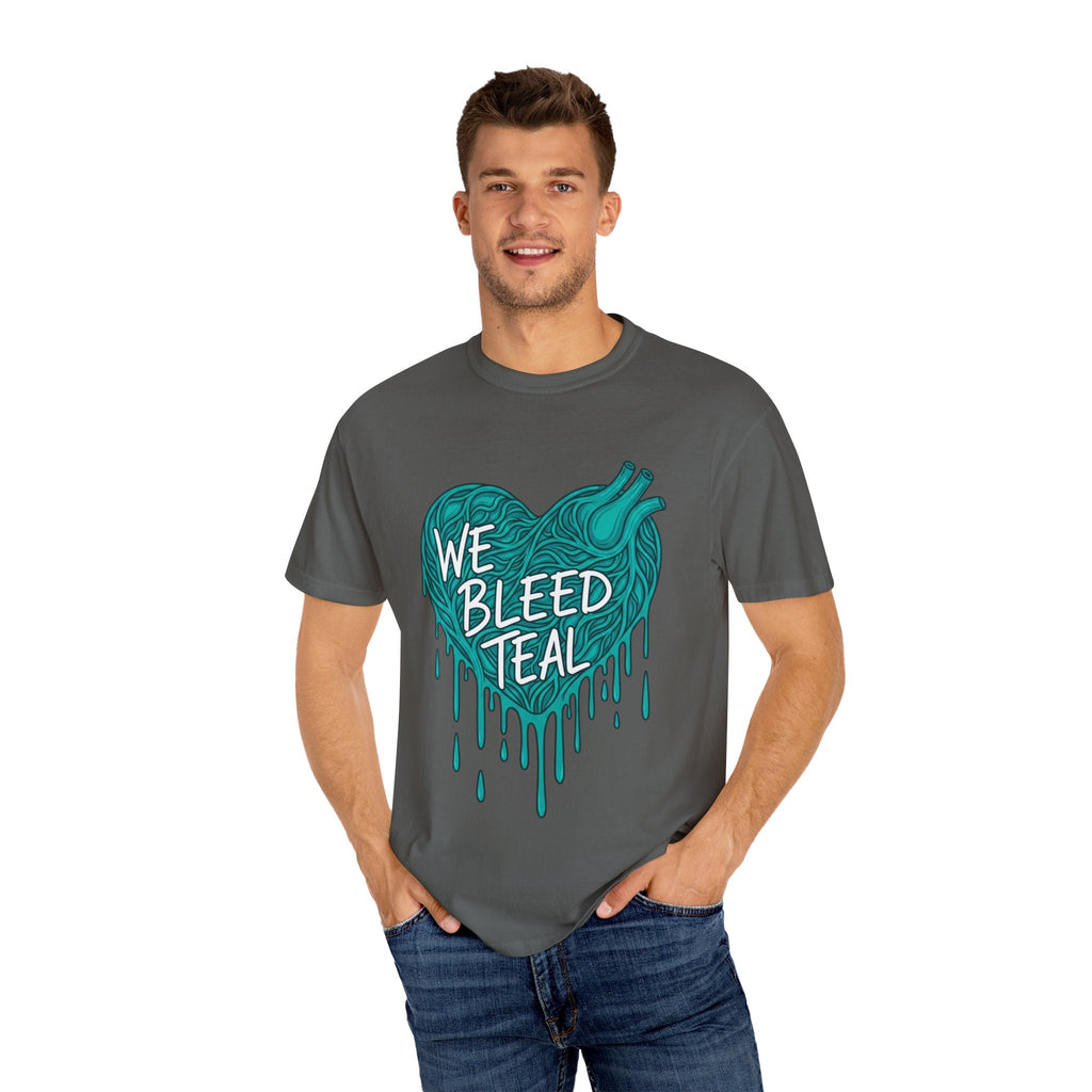 Teal Heart Awareness T-Shirt, Supportive Gift for Friends, Unisex Casual Tee, Perfect for Awareness Events, WE BLEED TEAL Design Printify