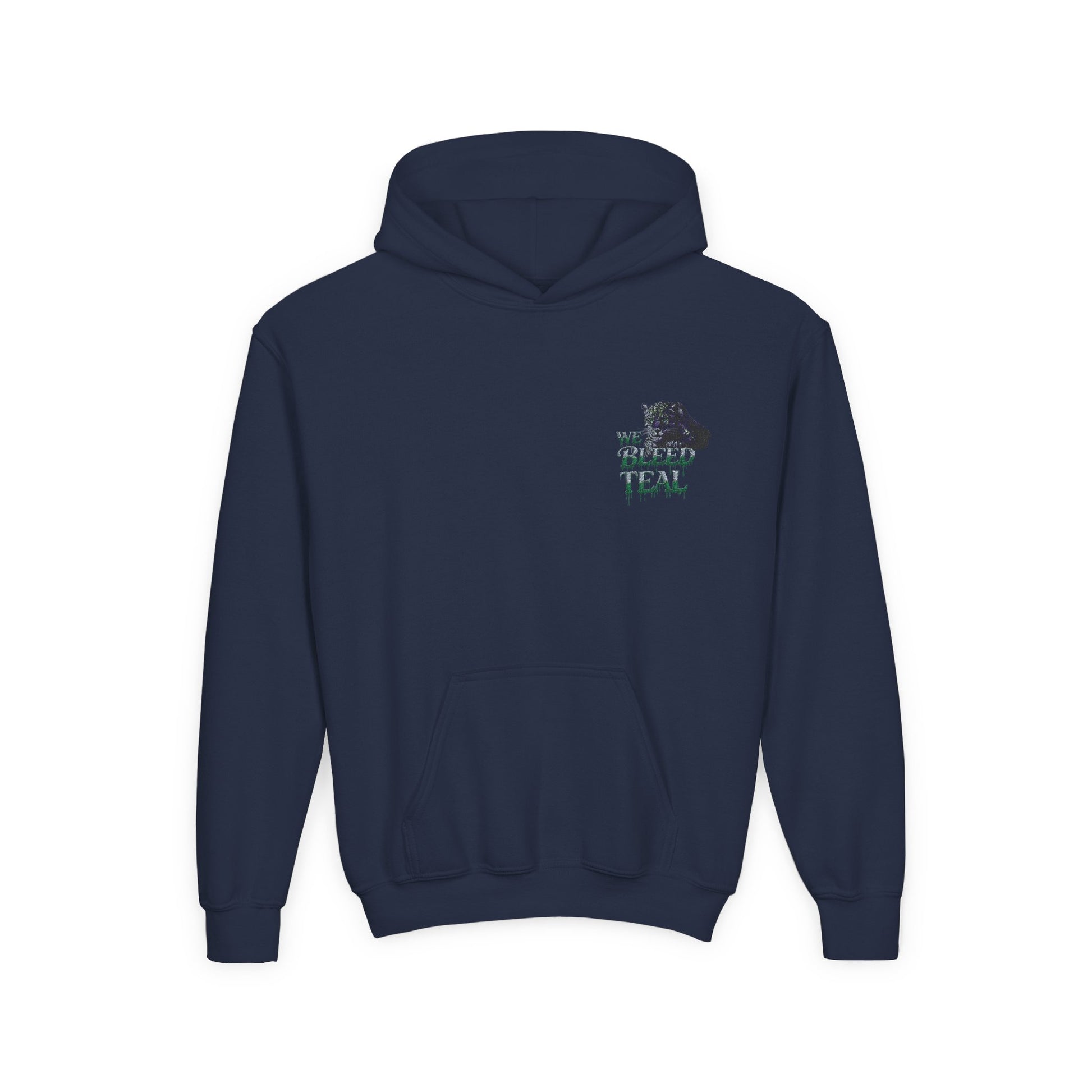 Youth Hooded Sweatshirt - Cozy Charm, Perfect for Teens, Gift for Birthdays, Casual Outfits, School Wear, We Bleed Teal Design