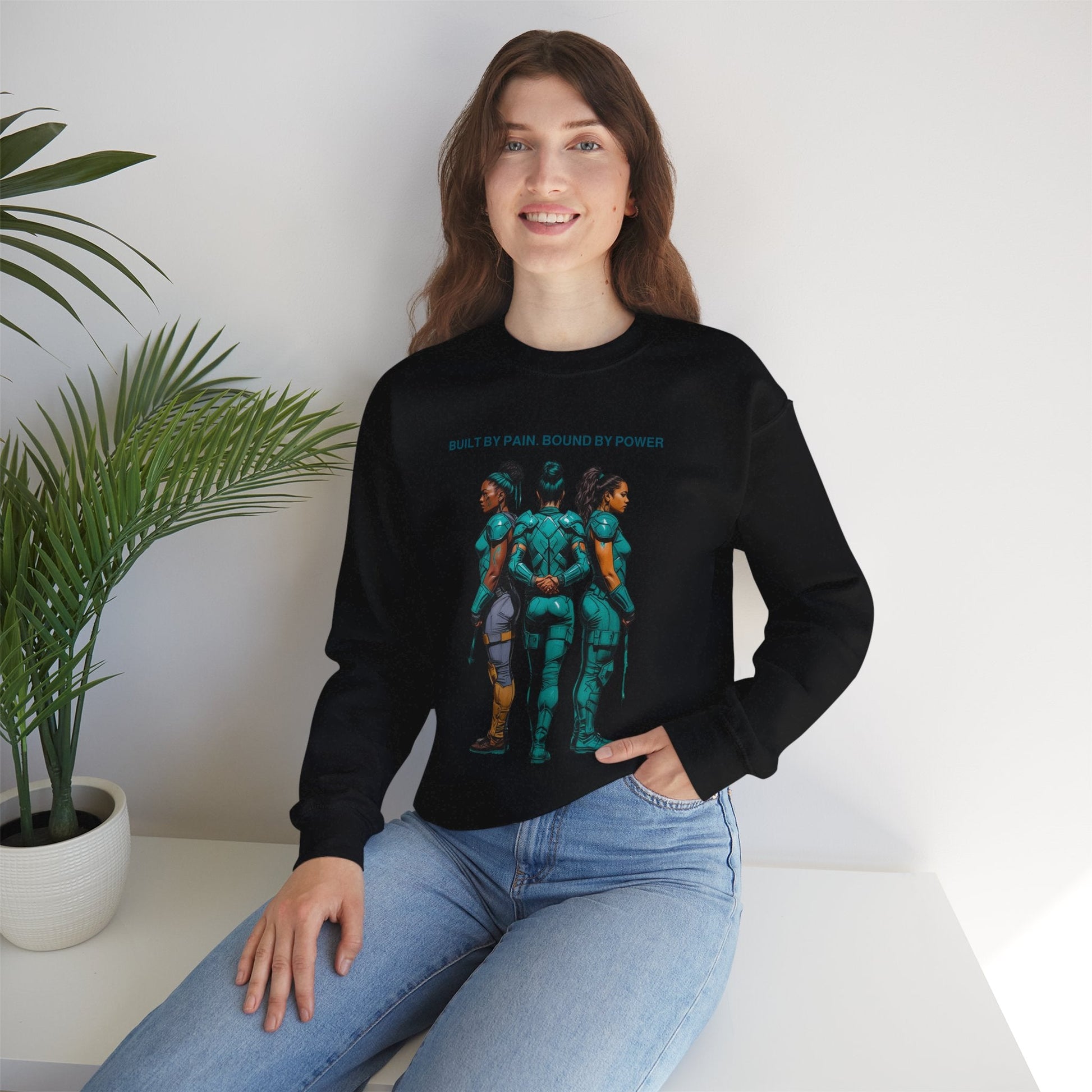 Empowering Art Crewneck Sweatshirt - Built by Pain Bound by Power, Comfortable Unisex Sweatshirt, Gift for Fitness Lovers, [...] Printify