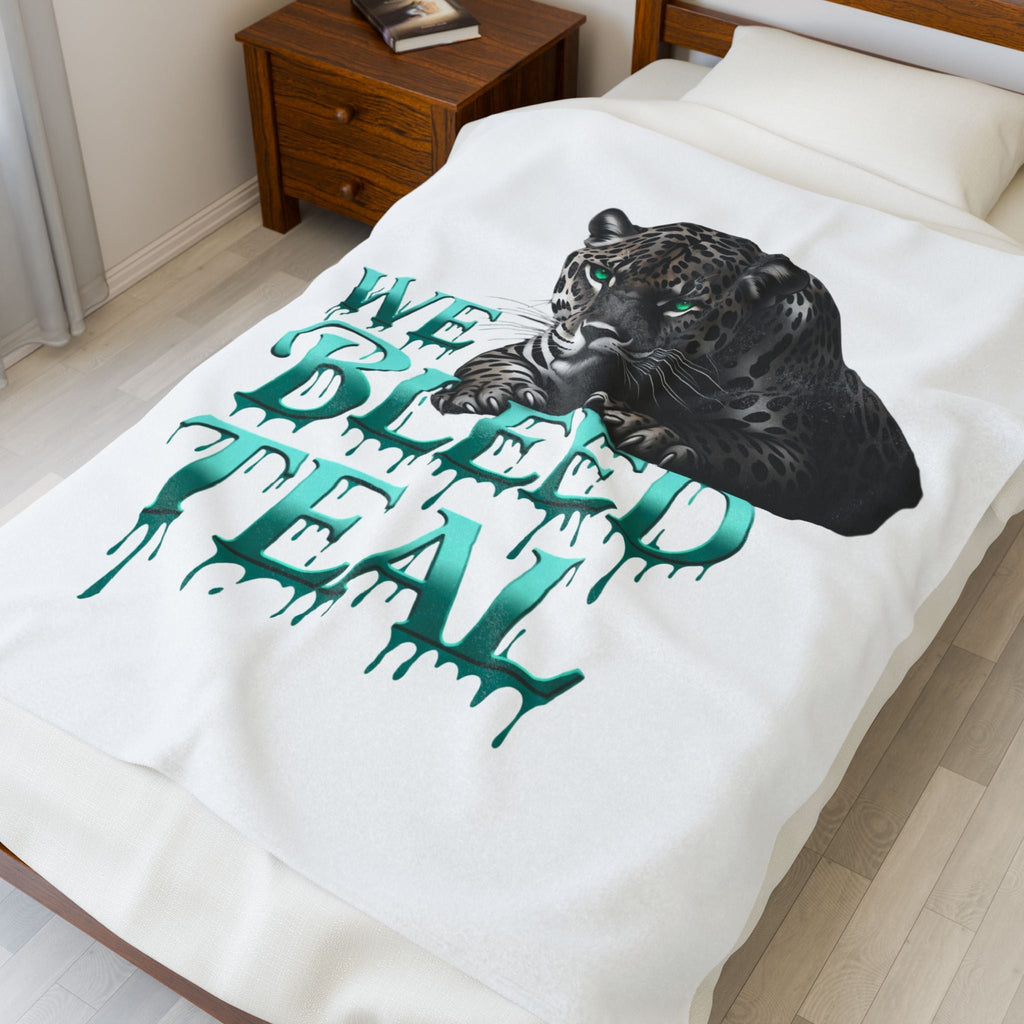 Teal Panther Velveteen Plush Blanket, Cozy Throw, Gift for Animal Lovers, Nursery Decor, Home Accessories, Warm and Soft Printify