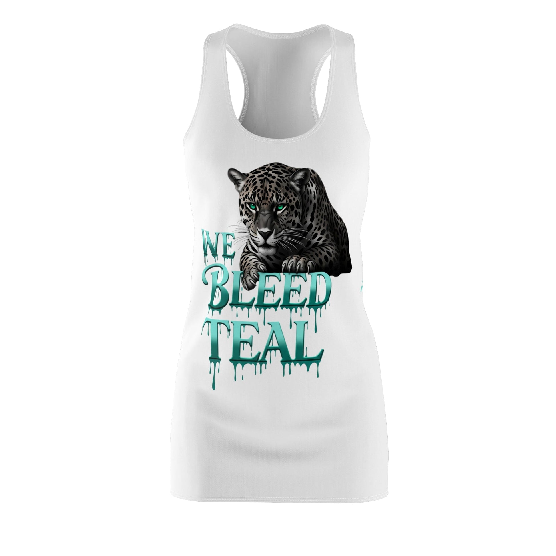 Teal Leopard Print Racerback Dress - Stylish Summer Outfit, Casual Dress, Unique Fashion, Animal Lovers Gift, Perfect for Events Printify