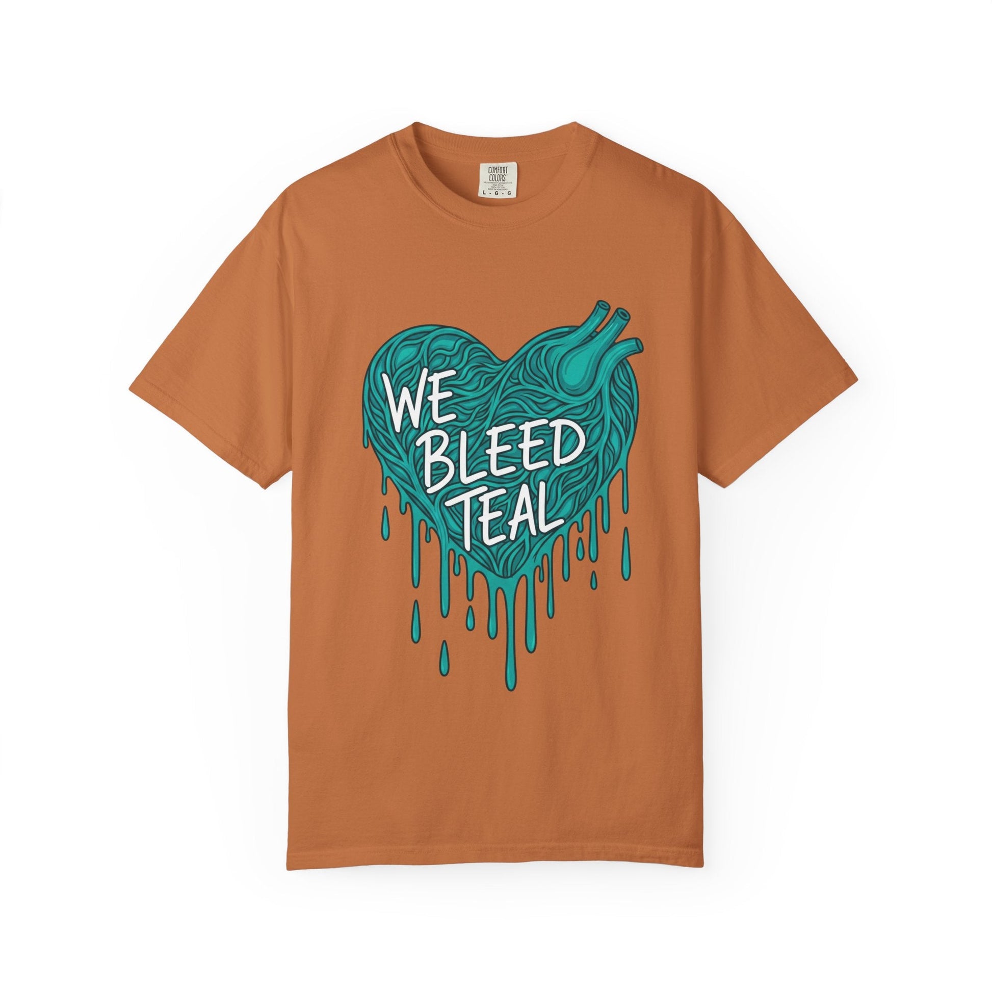 Teal Heart Awareness T-Shirt, Supportive Gift for Friends, Unisex Casual Tee, Perfect for Awareness Events, WE BLEED TEAL Design Printify