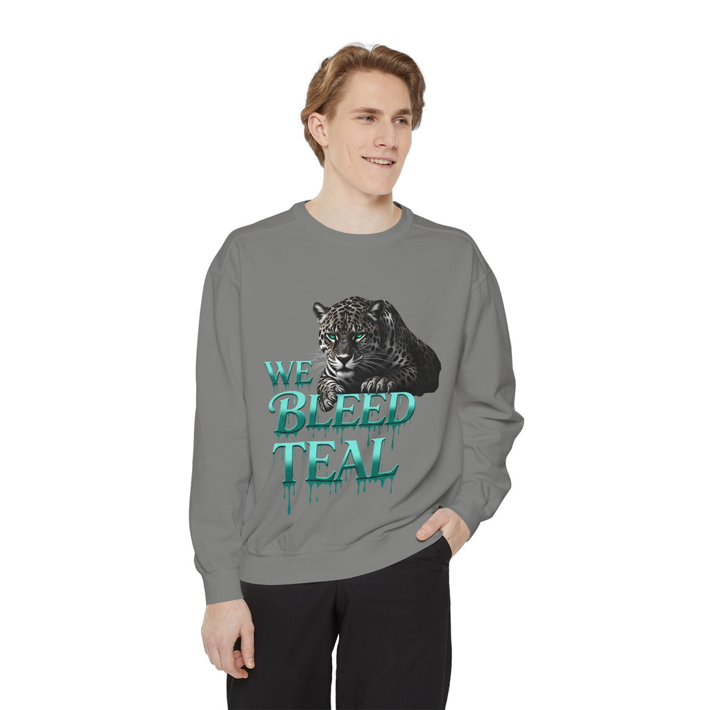 Teal Panther Sweatshirt, Cozy Unisex Sweatshirt, Trendy Fall Fashion, Perfect for Game Day, Unique Gift Idea, Casual Wear Printify