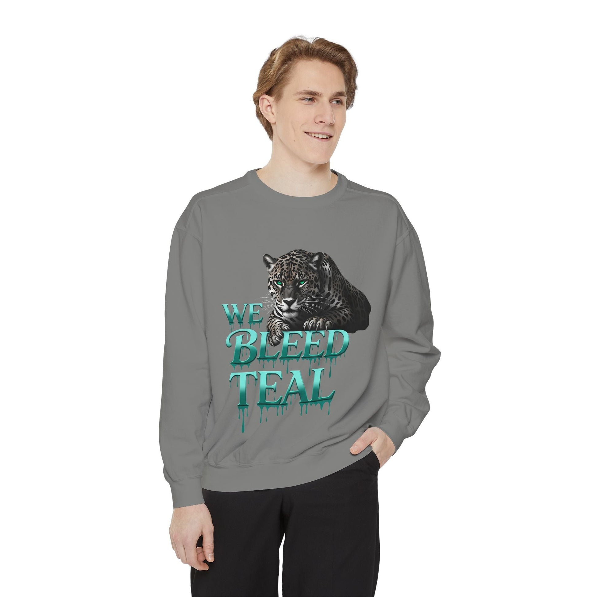 Teal Panther Sweatshirt, Cozy Unisex Sweatshirt, Trendy Fall Fashion, Perfect for Game Day, Unique Gift Idea, Casual Wear Printify