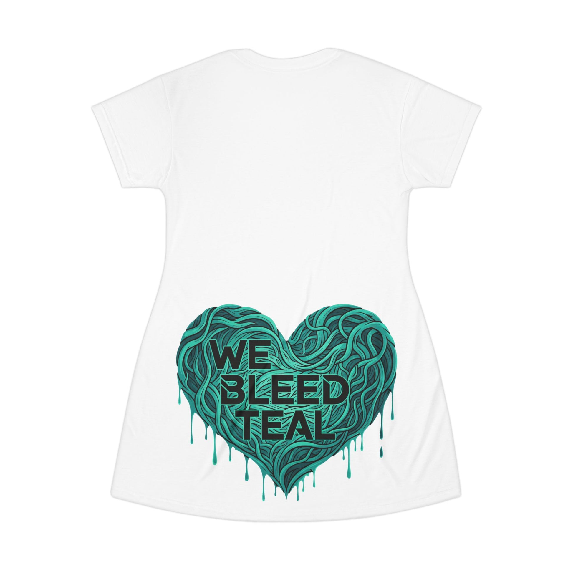 Teal Heart T-Shirt Dress, Casual Summer Dress, Team Spirit Apparel, Cute Graphic Dress, Perfect Gift for Sports Fans