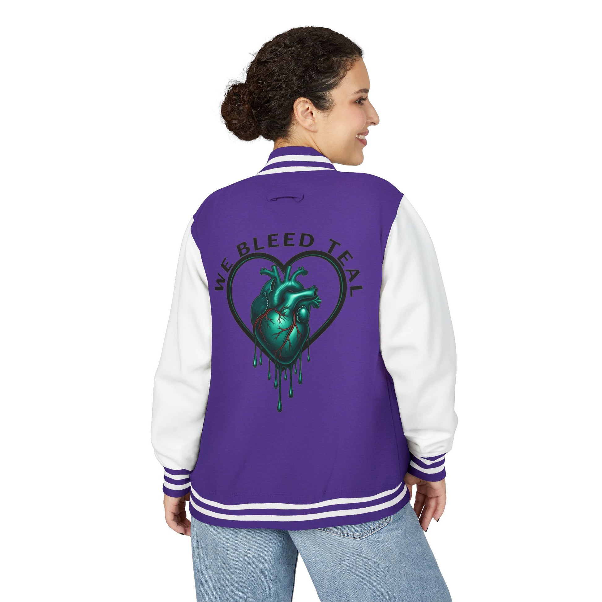 Unisex Heavyweight Letterman Jacket with We Bleed Teal Design | Comfort Wear for Game Day, Sports Events, Nostalgia Rides, [...]