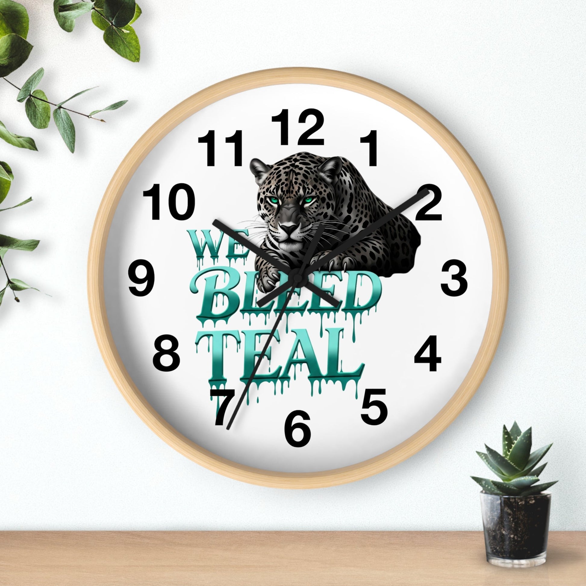 Teal Leopard Wall Clock, Unique Home Decor, Animal Lover Gift, Sports Fan Gift, Personalized Timepiece Printify
