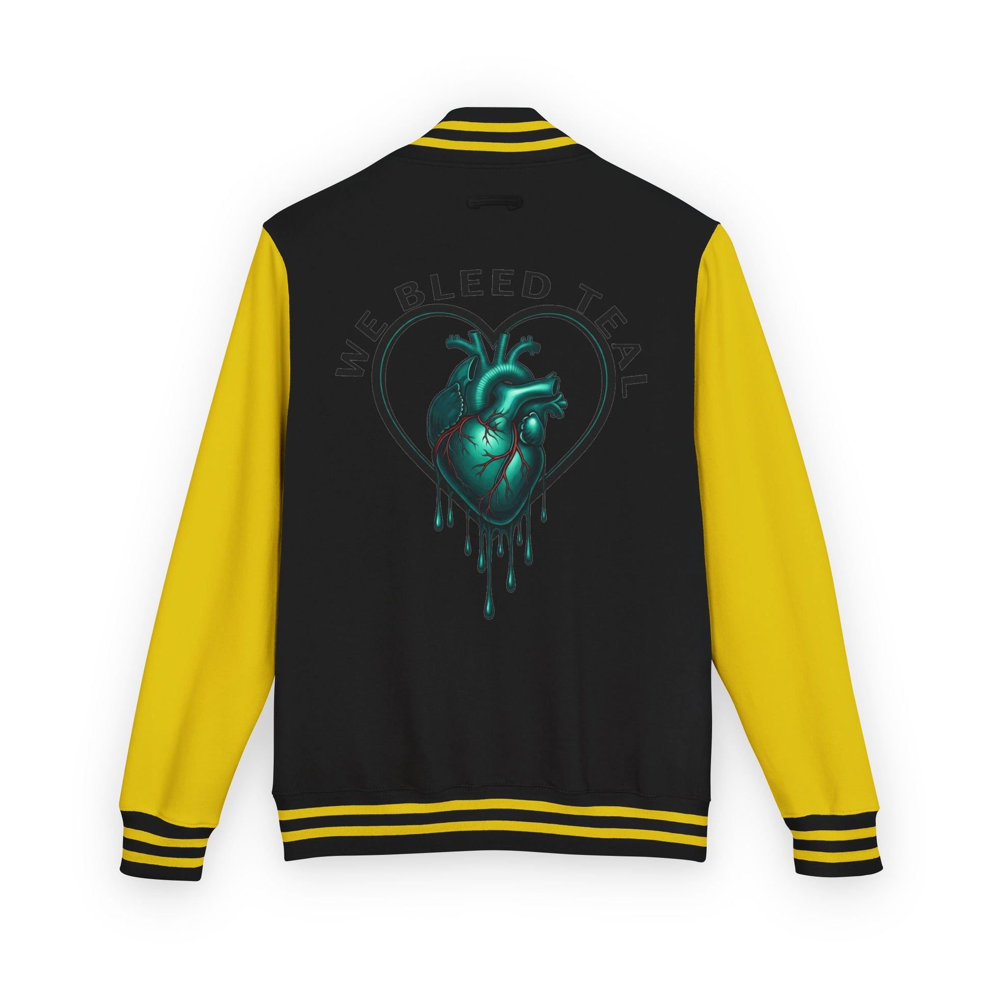Unisex Heavyweight Letterman Jacket with We Bleed Teal Design | Comfort Wear for Game Day, Sports Events, Nostalgia Rides, [...]