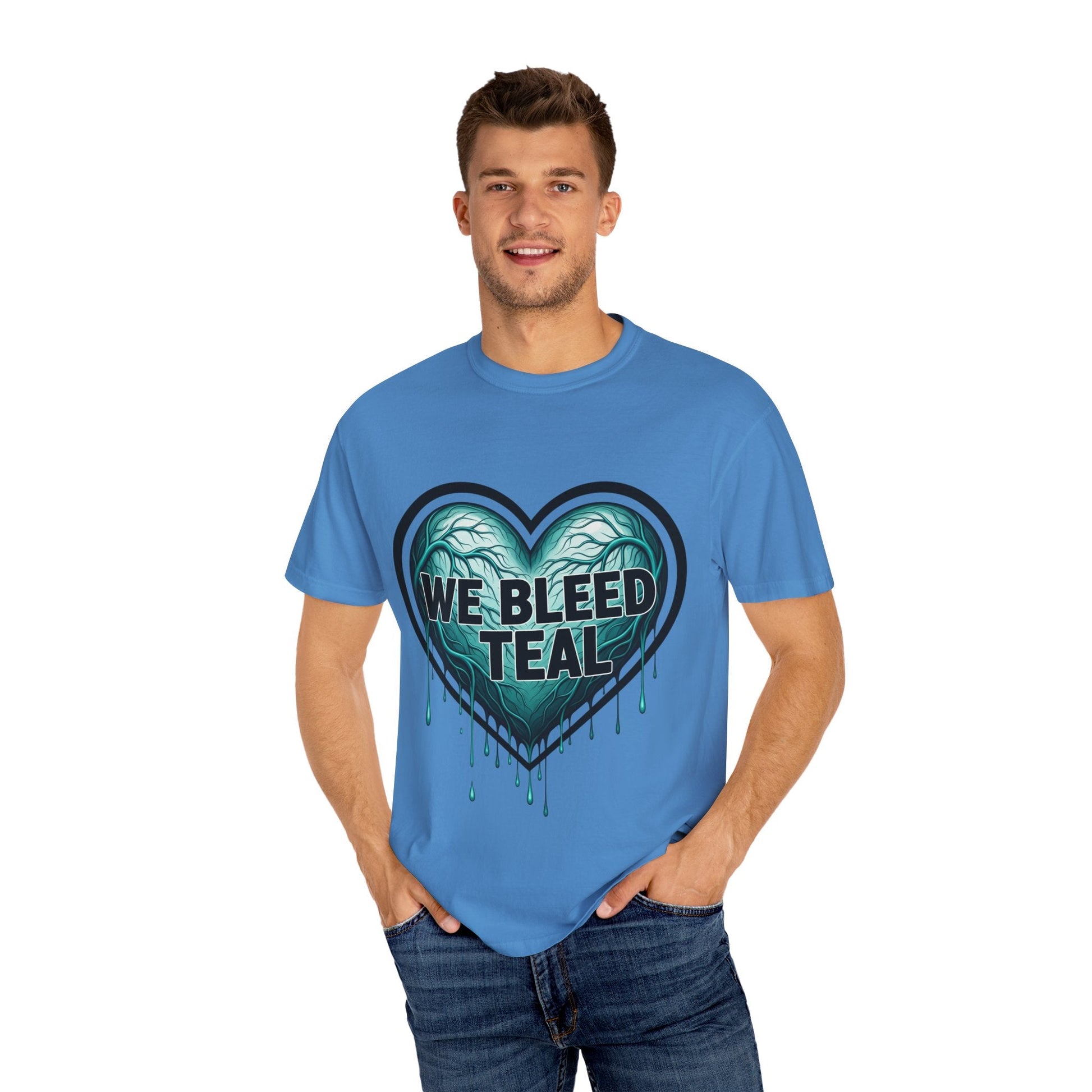 Teal Heart Awareness T-shirt, Unisex Gift for Mental Health, Eco-Friendly Tee, Bleed Teal Support, Casual Everyday Wear Printify