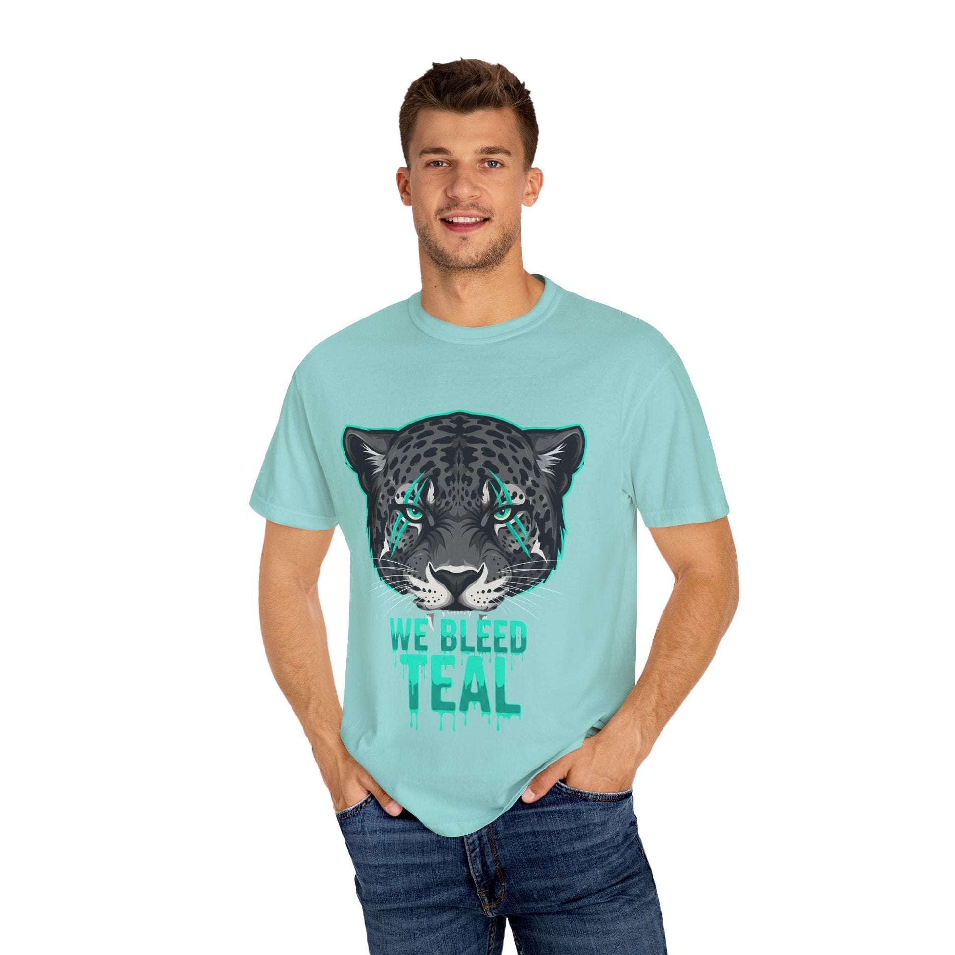 Teal Panther Unisex T-Shirt, Casual Graphic Tee, Animal Lover Gift, Unique Style, Eco-Friendly Apparel Printify