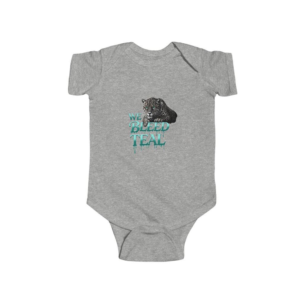 Cute Baby Bodysuit with Teal Animal Graphic, Stylish Infant Onesie, Perfect Baby Shower Gift, Unique Newborn Outfit, We Bleed Teal Design Printify