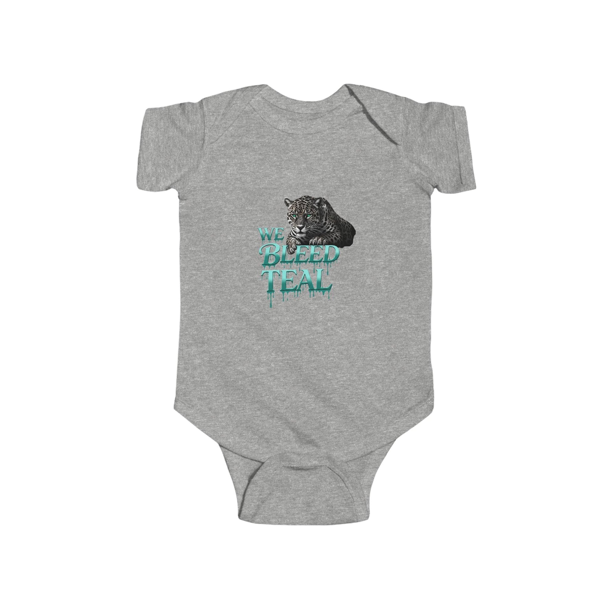 Cute Baby Bodysuit with Teal Animal Graphic, Stylish Infant Onesie, Perfect Baby Shower Gift, Unique Newborn Outfit, We Bleed Teal Design Printify