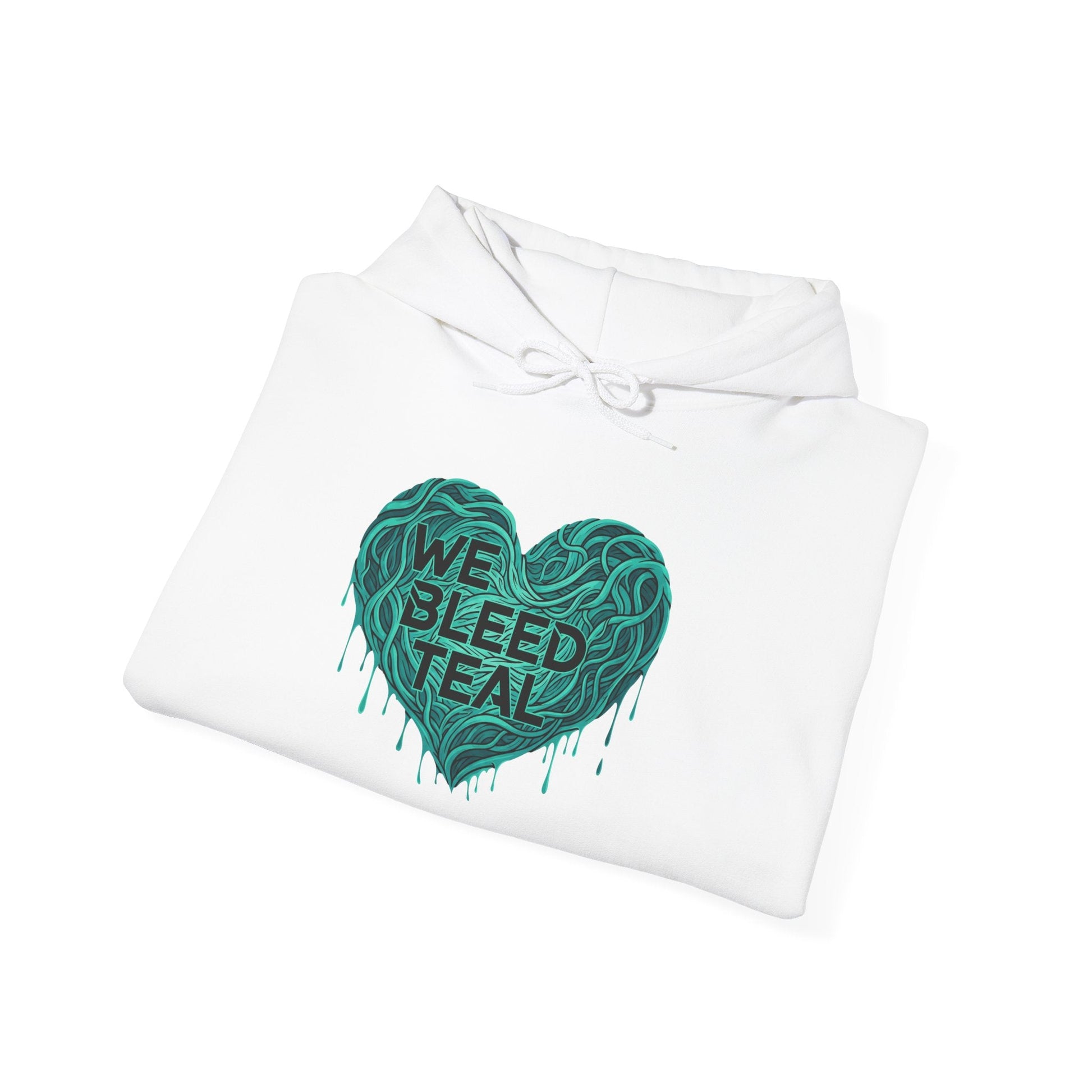 Teal Heart Sweatshirt - Awareness Hoodie for Cancer Support, Cozy Gift for Friends, Unisex Hooded Sweatshirt, Comfort Wear Printify