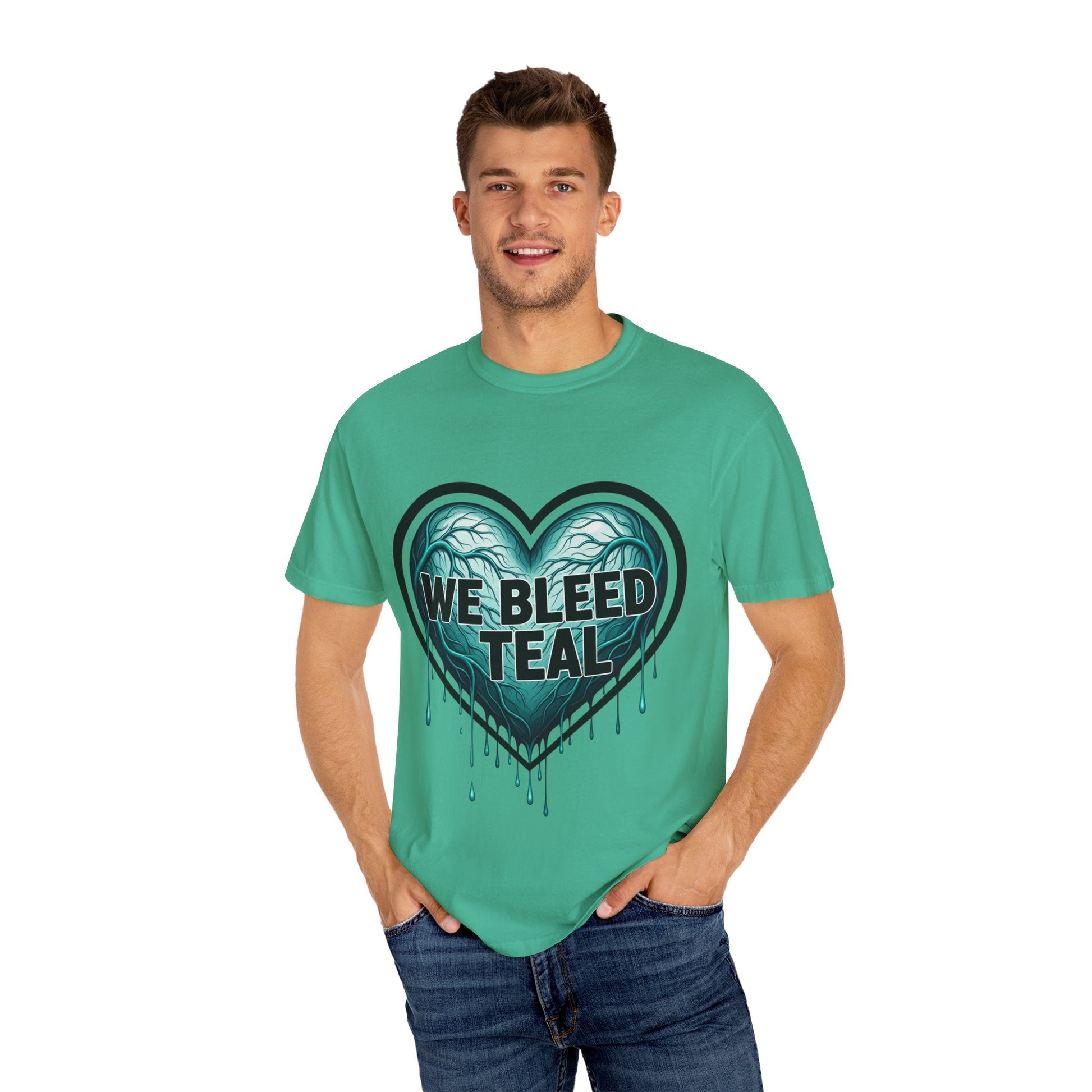 Teal Heart Awareness T-shirt, Unisex Gift for Mental Health, Eco-Friendly Tee, Bleed Teal Support, Casual Everyday Wear Printify