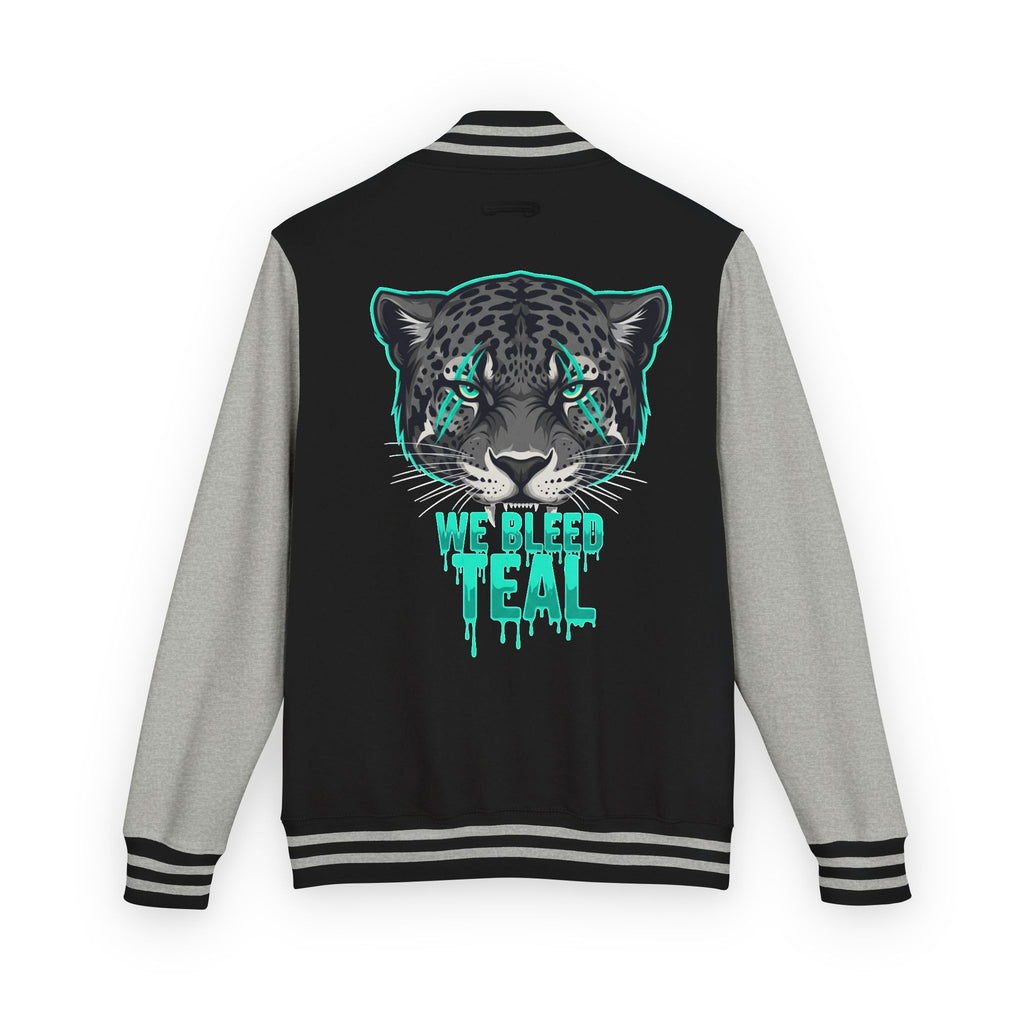 Teal Cheetah Letterman Jacket, Unisex Varsity Jacket, Stylish College Apparel, Gift for Sports Fans, Trendy Streetwear, Casual Fashion