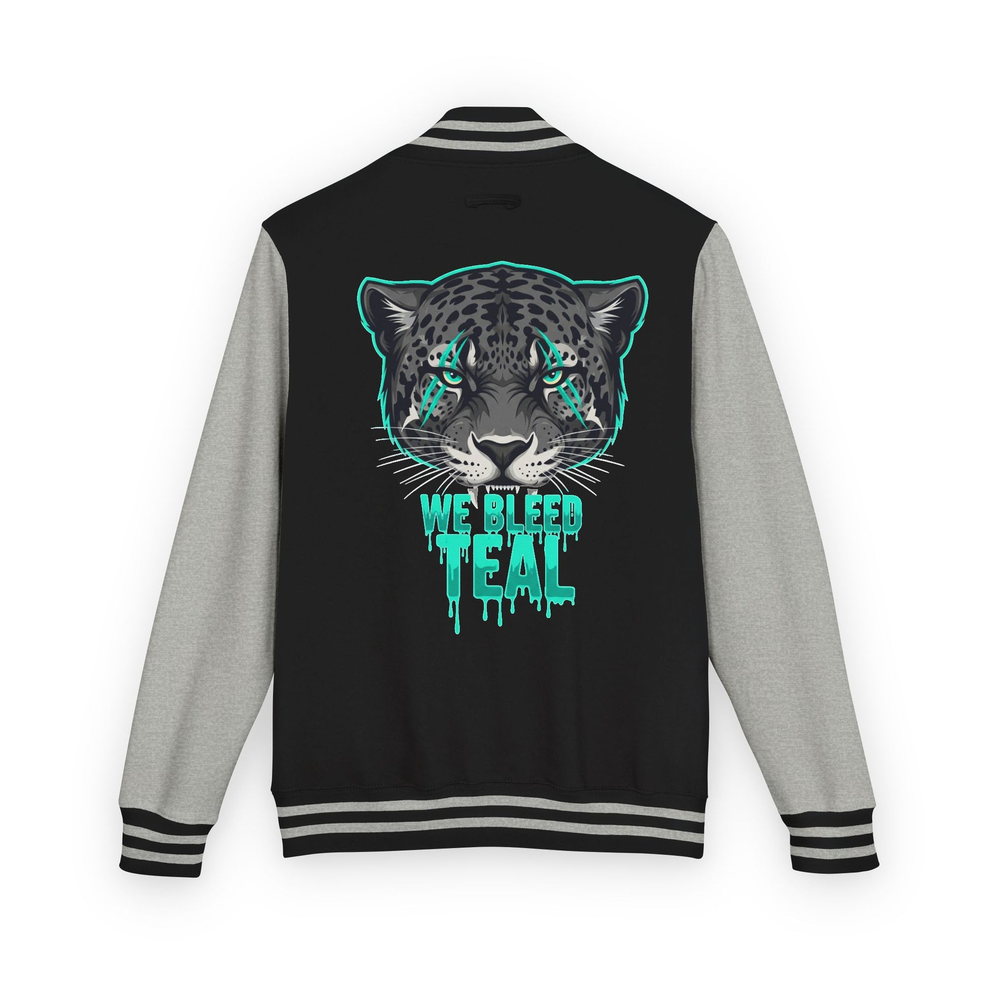 Teal Cheetah Letterman Jacket, Unisex Varsity Jacket, Stylish College Apparel, Gift for Sports Fans, Trendy Streetwear, Casual Fashion