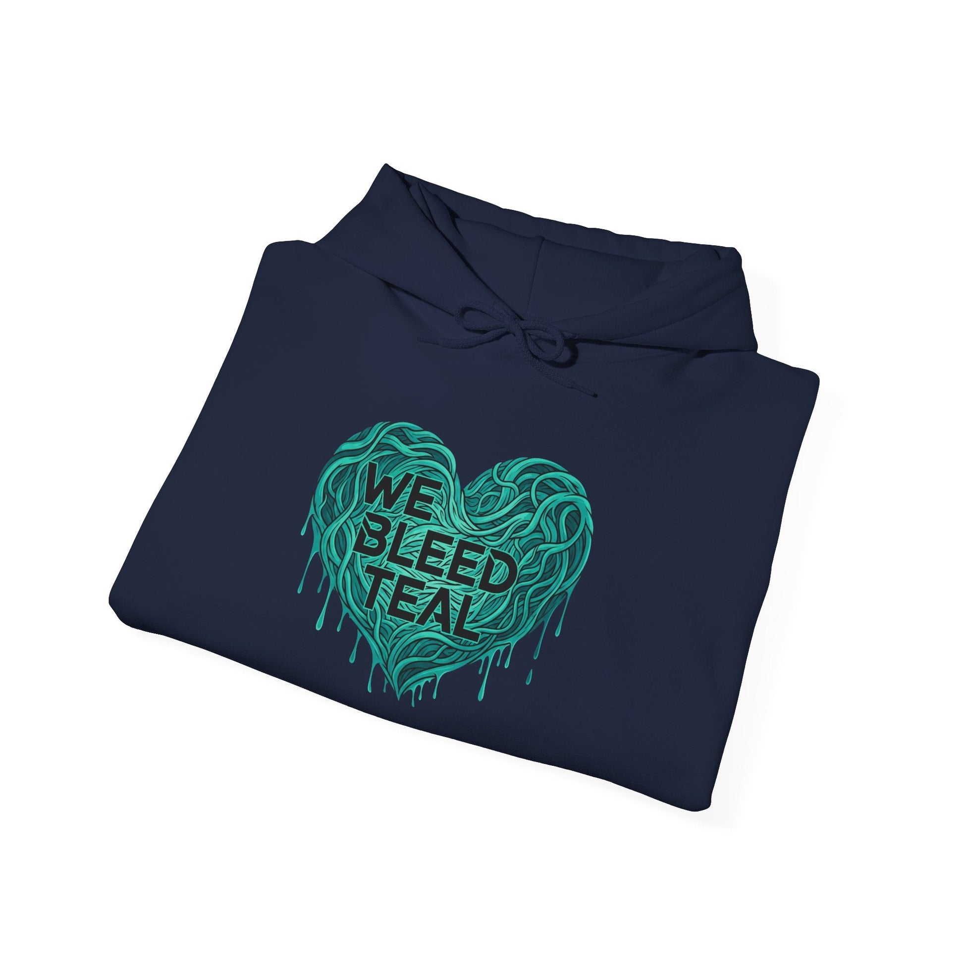 Teal Heart Sweatshirt - Awareness Hoodie for Cancer Support, Cozy Gift for Friends, Unisex Hooded Sweatshirt, Comfort Wear Printify