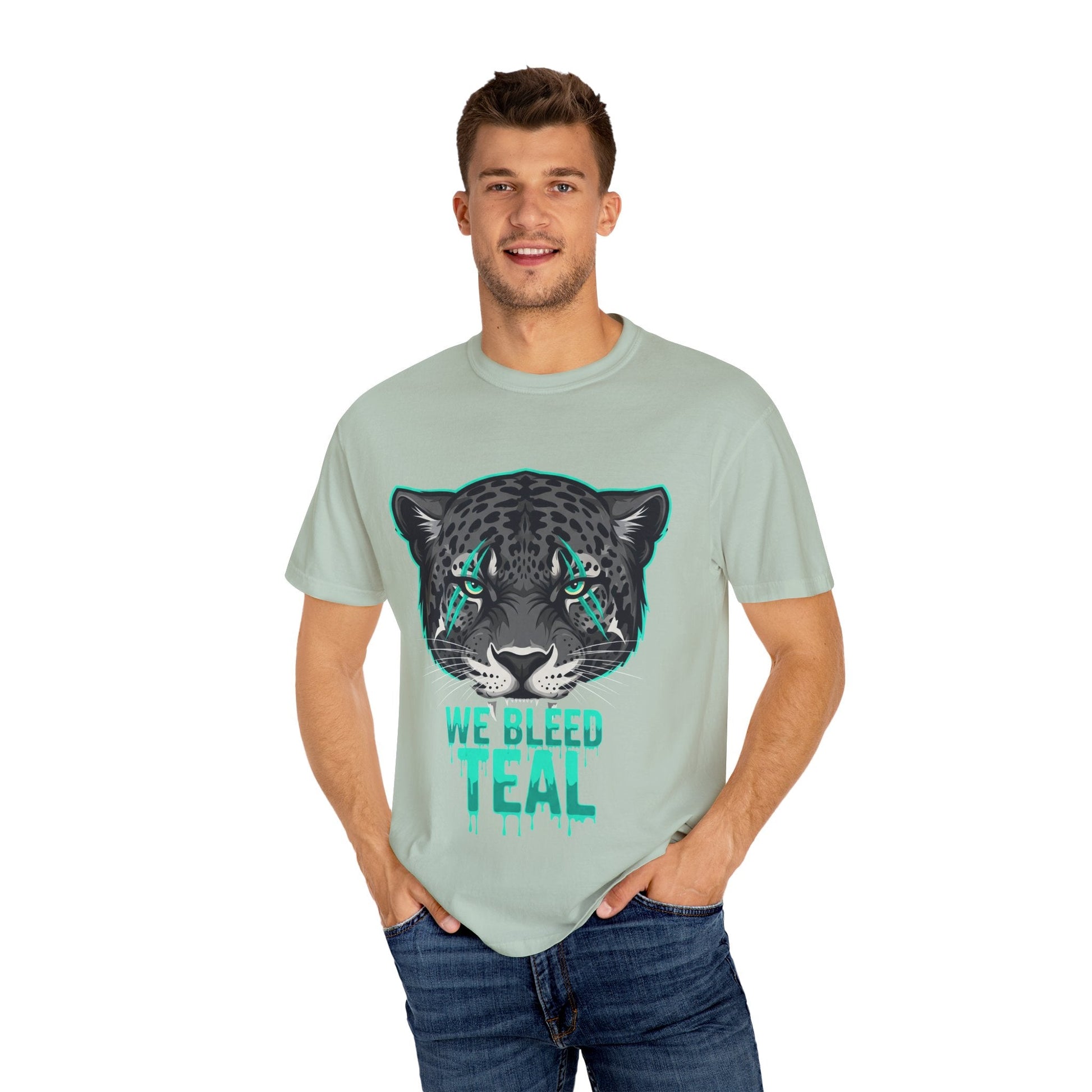 Teal Panther Unisex T-Shirt, Casual Graphic Tee, Animal Lover Gift, Unique Style, Eco-Friendly Apparel Printify