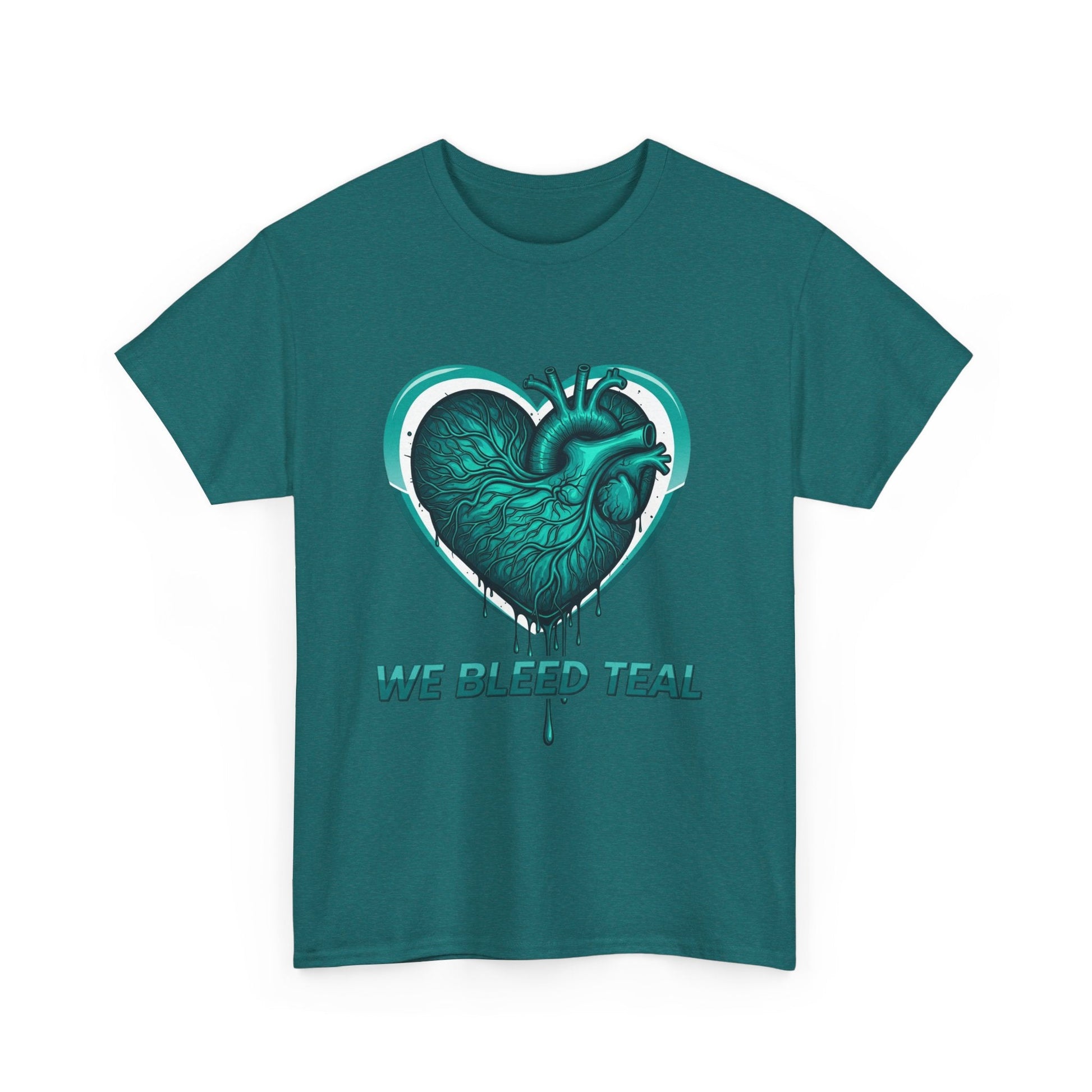 Teal Heart Awareness Tee, Unisex Cotton Shirt, Supportive Gear, Medical Awareness, Gift for Loved Ones, Casual Wear Printify