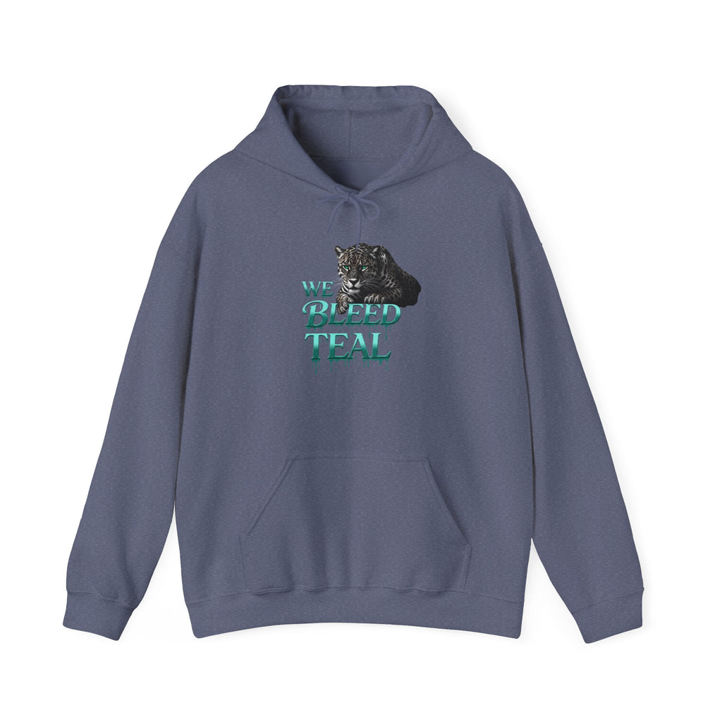 Teal Cat Hoodie, We Bleed Teal Sweater, Unisex Heavy Blend Sweatshirt, Gift for Cat Lovers, Cozy Cats Apparel Printify
