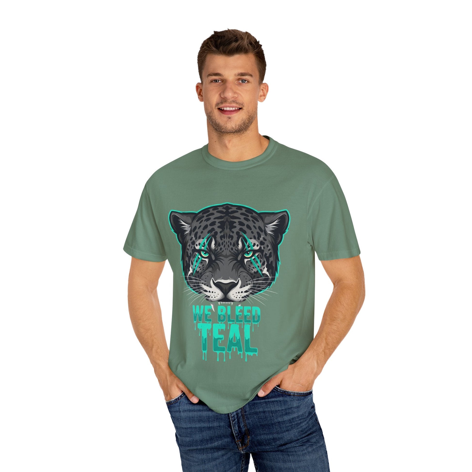 Teal Panther Unisex T-Shirt, Casual Graphic Tee, Animal Lover Gift, Unique Style, Eco-Friendly Apparel Printify