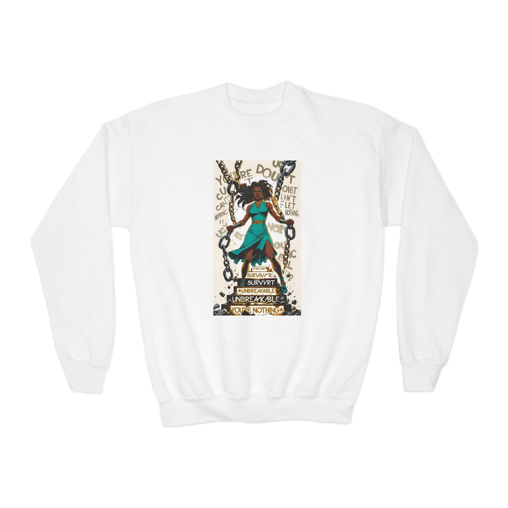 Empowering Youth Crewneck Sweatshirt, Unbreakable Sweatshirt, Inspirational Kids Apparel, Motivational Gift for Teens, Customizable [...] Printify